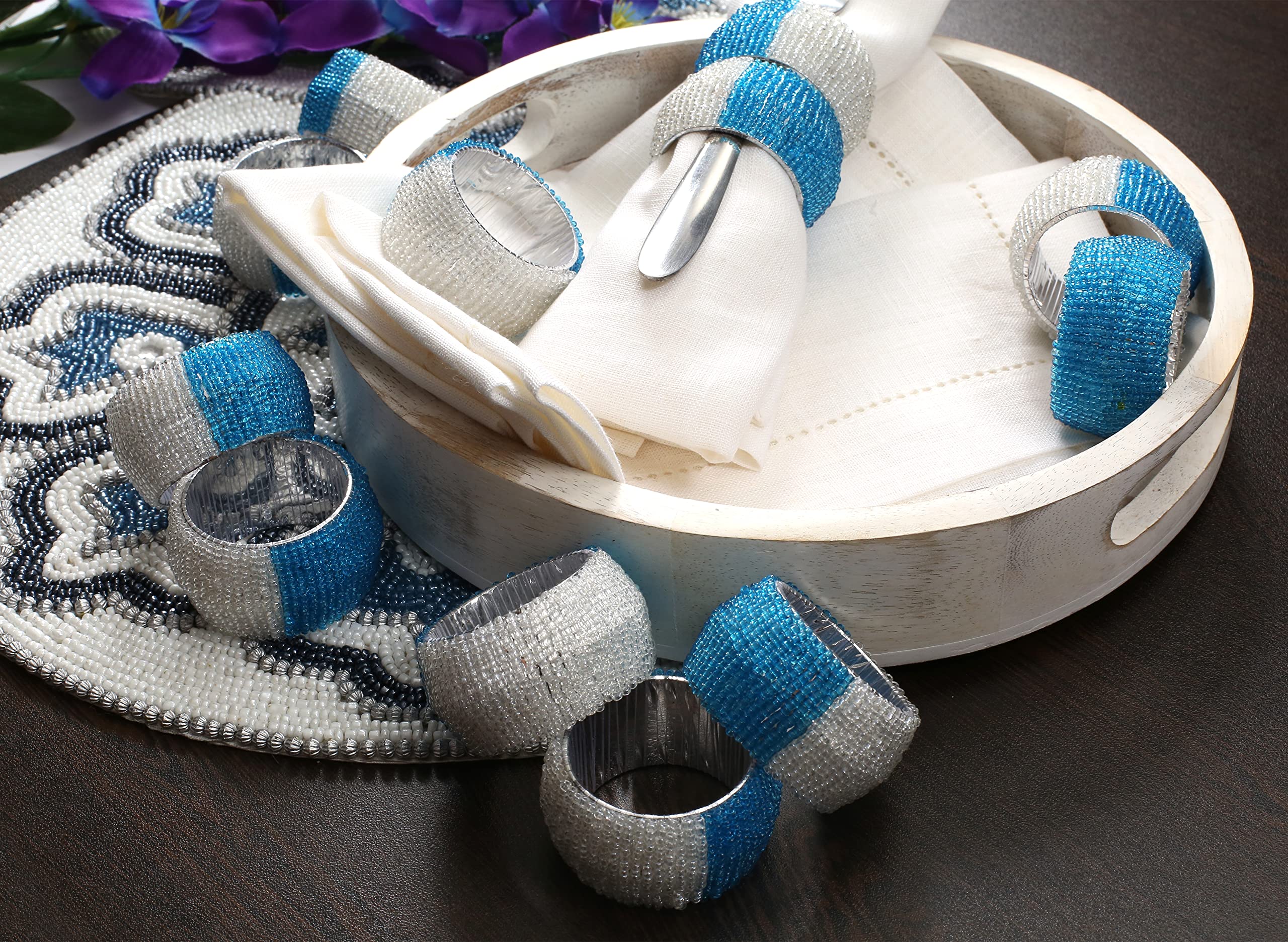12-Pack Beaded Napkin Rings Set - Rustic Farmhouse Style for Easter, Thanksgiving & Christmas Dining Table Decor - Bulk Napkin Holders for Holiday Parties & Special Occasions
