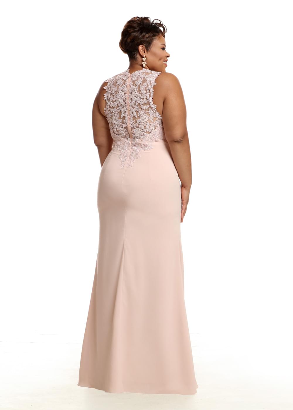 Elegant 80105 Fit and Flare Stretch Chiffon Bridesmaid Dress with Illusion Lace Neckline - Perfect for Weddings, Formal Events & Special Occasions