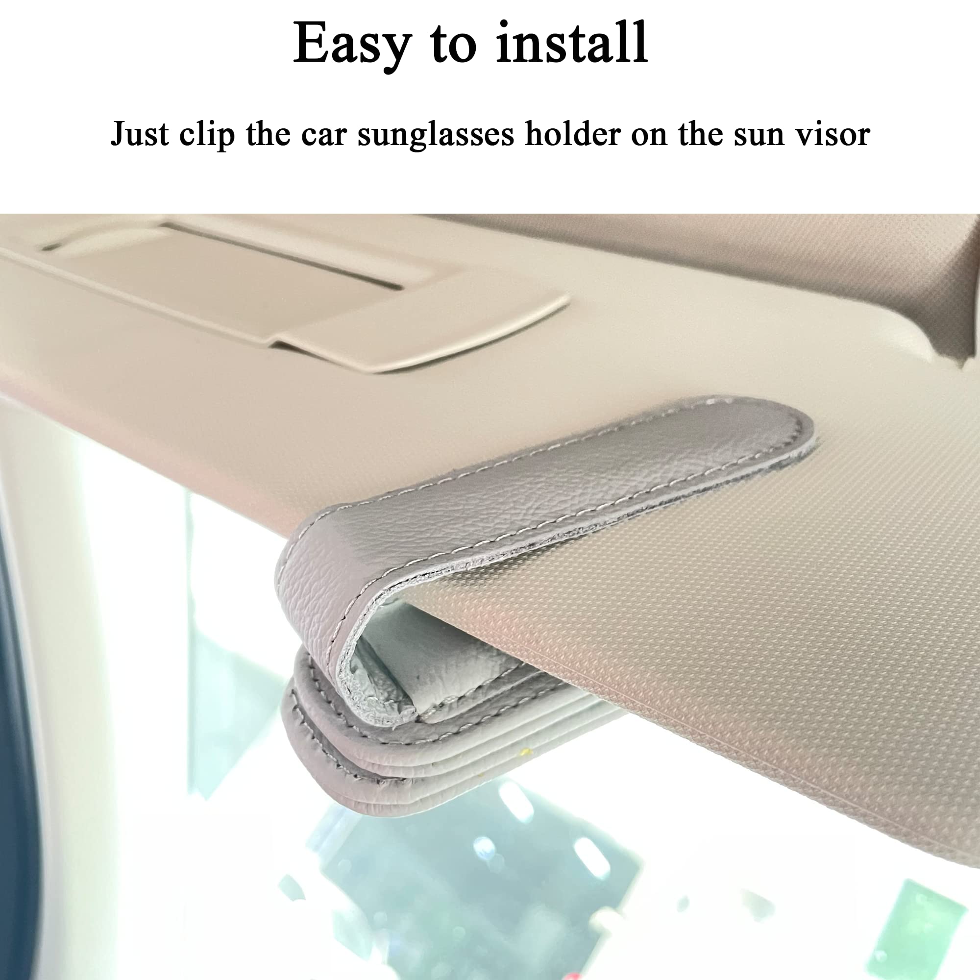 Magnetic Leather Sunglasses Holder for Car Visor - KIWEN Eyeglass Clip with Ticket & Card Holder - Car Accessories Organizer (Grey) - Perfect for Driving, Road Trips & Daily Commute