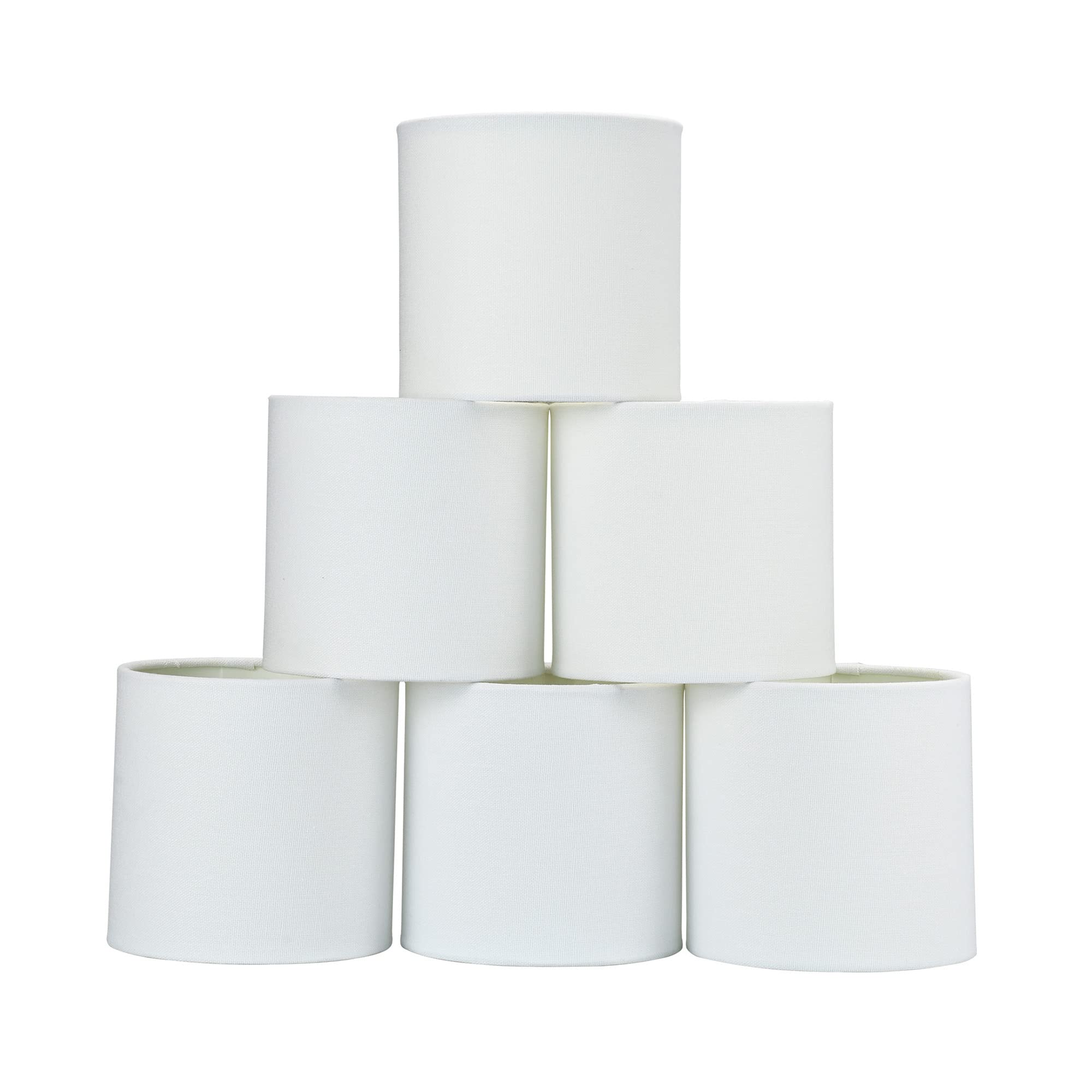 LAMPWELL MEMO Clip-on Chandelier Fabric Lamp Shades - Set of 6 Small Drum Linen Shades (5.2×5.2×5.2 inches) - Handmade Modern Decorative Lighting for Candle Bulbs - Perfect for Dining Room, Bedroom, or Living Room Decor