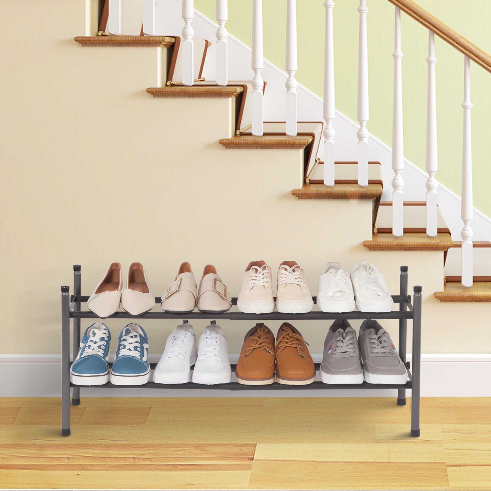 Expandable Shoe Rack Organizer - Stackable 2-Tier Metal Storage for Closet & Entryway