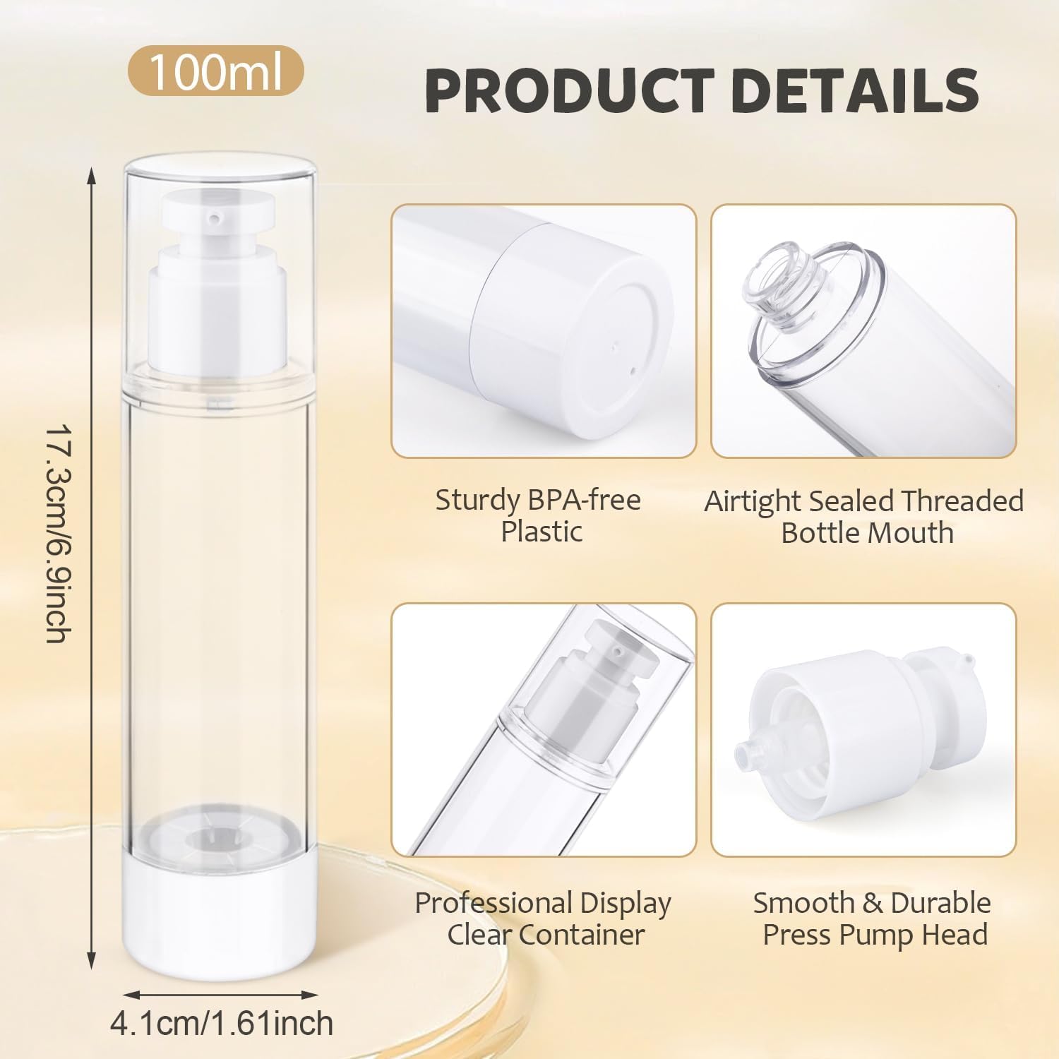 **Bonzella 100ML Airless Pump Jars (Pack of 2) – Refillable Cosmetic Bottles for Cream, Gel & Lotion – Leak-Proof Vacuum Dispenser – Perfect for Skincare, Makeup & Travel**    *(Ideal for storing serums, moisturizers, foundations, and beauty essentials on the go!)*