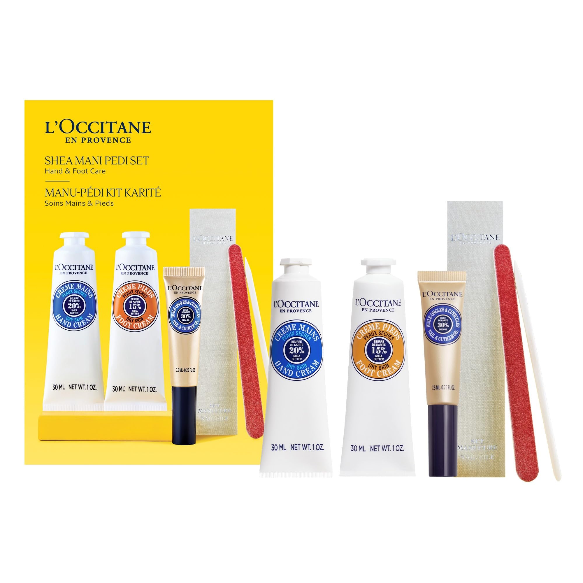 L'Occitane Shea Butter Manicure Pedicure Set - Hand Cream, Foot Cream, Nail & Cuticle Oil for Soft, Moisturized Skin | Perfect Gift Set for Spa Day & Self Care Routine