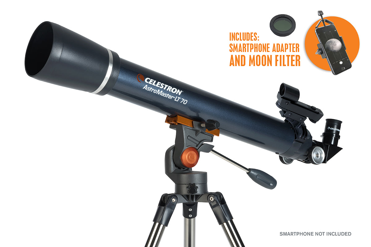 AstroMaster LT 70AZ Telescope - 70mm Refractor Telescope for Beginners with Smartphone Adapter & Moon Filter - Perfect for Stargazing, Bird Watching, and Astrophotography