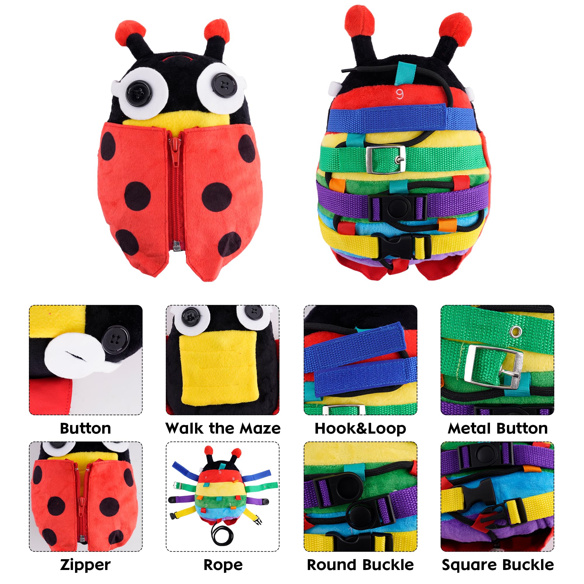 2PCS Montessori Sensory Buckle Pillow Toys for Toddlers 1-3 Years - Fine Motor Skills Development, Fidget Toys for Autistic Kids, Travel & Airplane Activities - Perfect for Learning, Calming & Long Trips