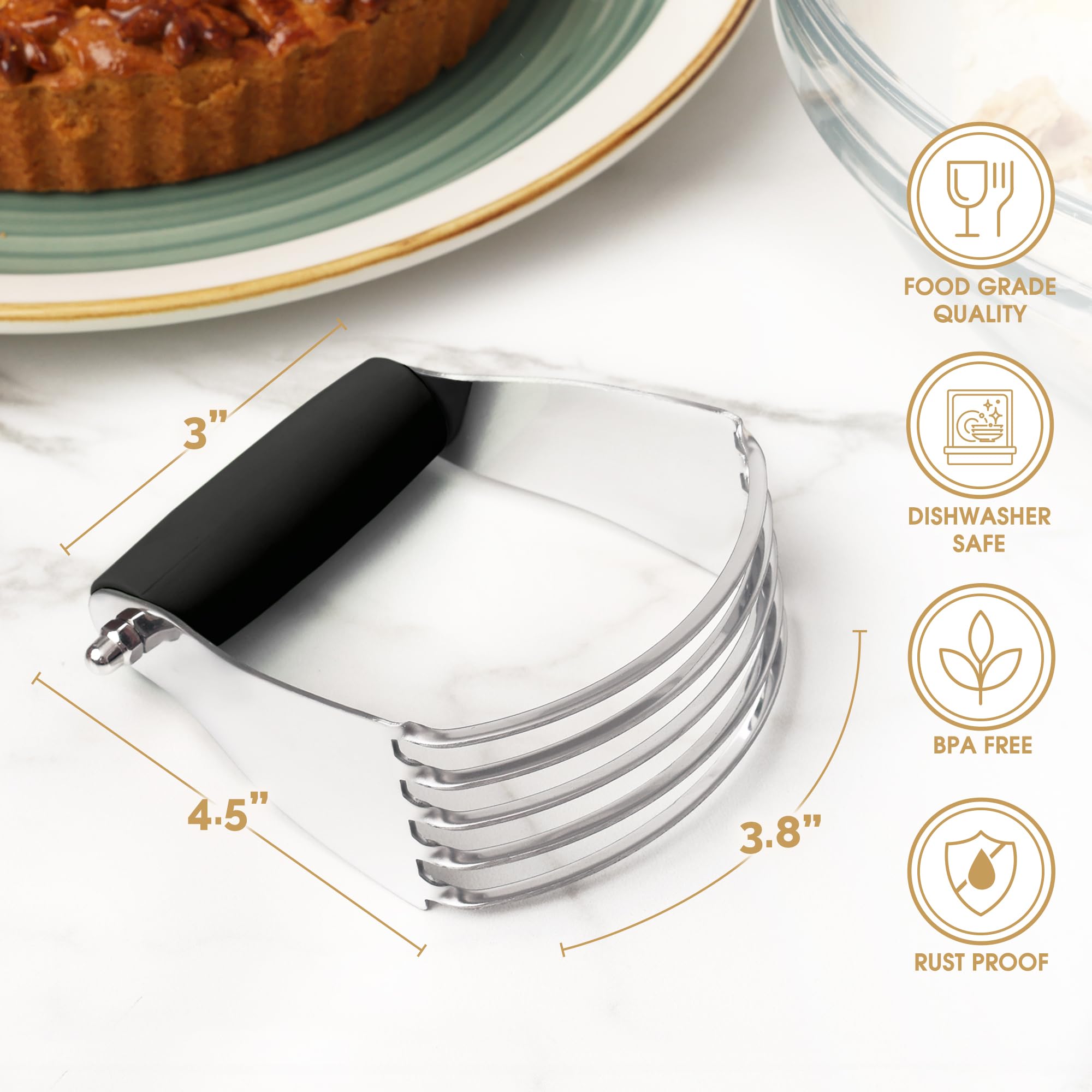 Zulay Kitchen Professional Stainless Steel Dough Blender - Heavy Duty Pastry Cutter with Sharp Blades for Baking Pies, Cookies & Biscuits | Perfect Butter Cutter for Home Bakers & Pastry Chefs