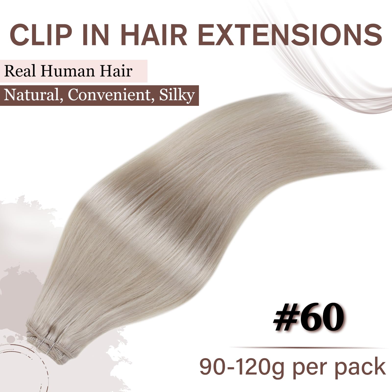 Hetto 18 Inch Platinum Blonde Human Hair Clip-In Extensions - 7pcs Double Weft #60 Real Human Hair (120g) for Volume & Length - Perfect for Parties, Weddings & Daily Styling
