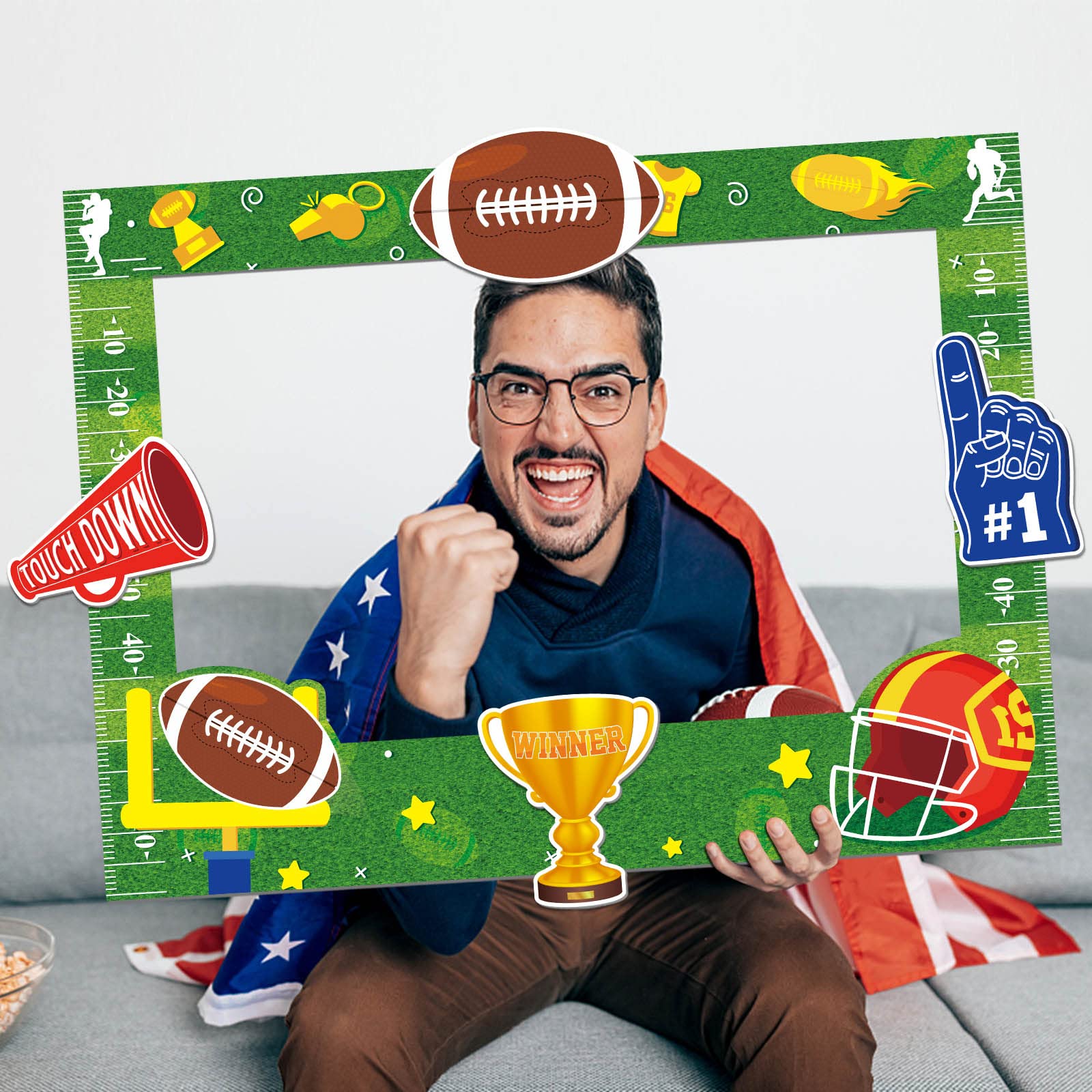 Super Bowl Game Photo Frame - Large Football Sport Party Decorations, Game Day Supplies for Super Bowl Parties & Tailgating