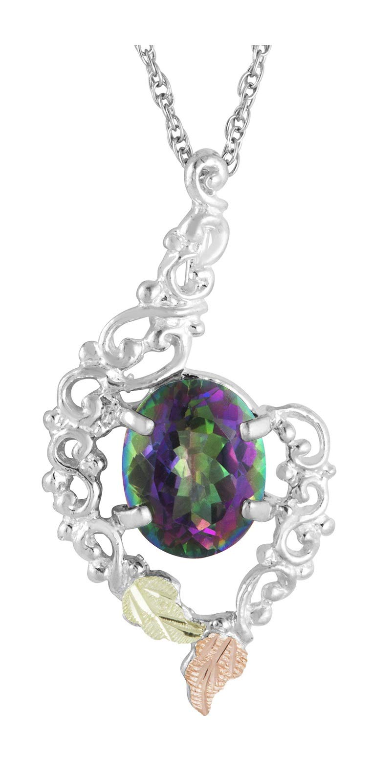 Mystic Fire Topaz Sterling Silver Pendant Necklace with 12k Rose & Green Black Hills Gold – Elegant Jewelry for Women, Perfect for Gifts, Parties & Special Occasions