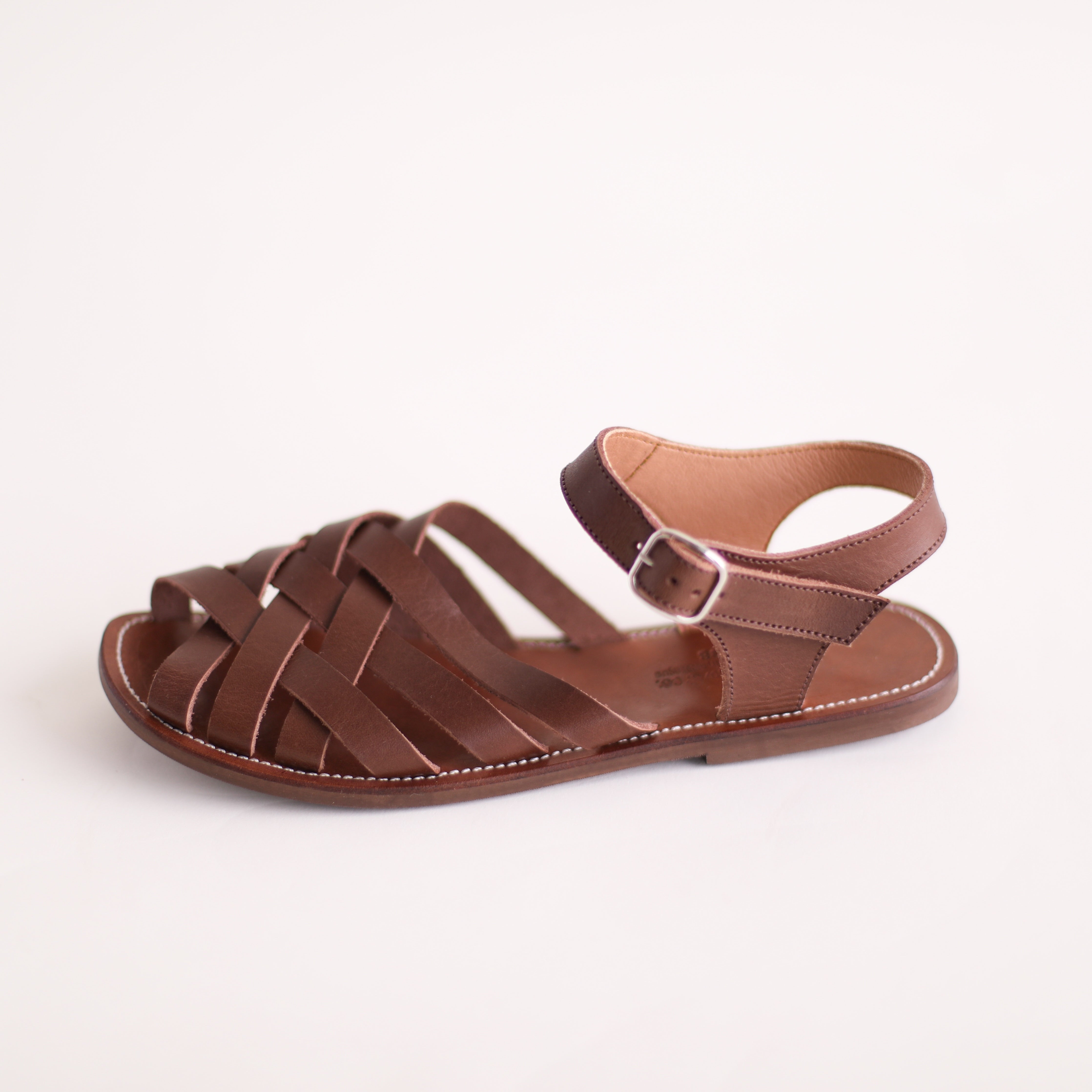 Women's Leather Sandals - Espresso Isla Comfortable Strappy Flat Sandals for Summer, Beach, Travel & Casual Outfits