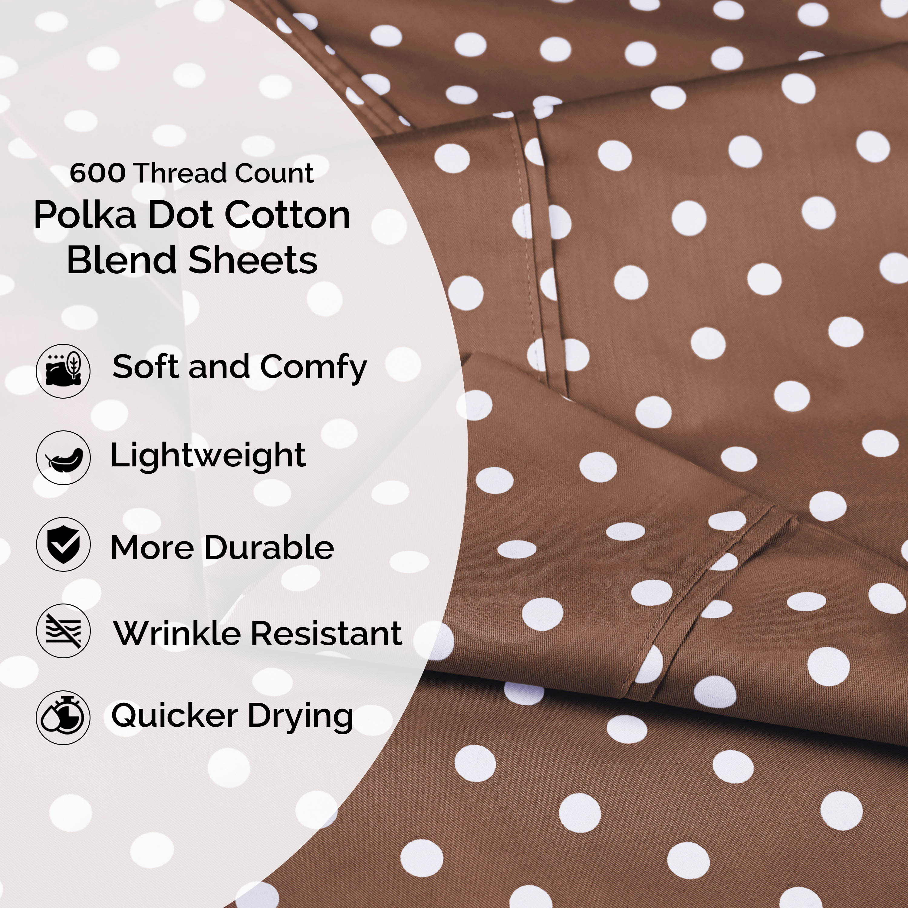 Polka Dot 600 Thread Count Cotton Blend Deep Pocket Sheet Set - Queen Size Bed Sheets for Comfortable Sleep - Perfect for Master Bedroom, Guest Room & Dorm