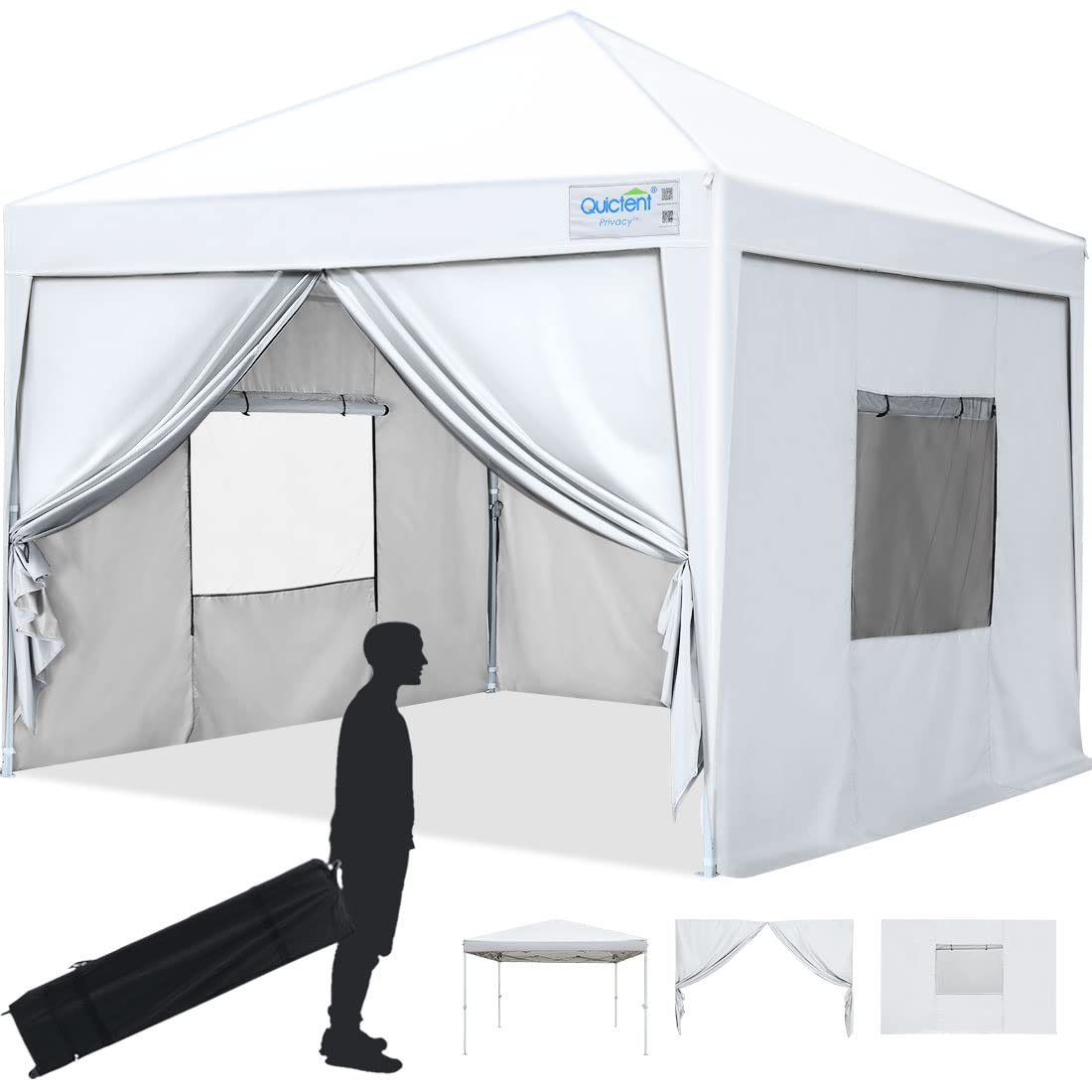 Quictent 10x10 Waterproof Pop-Up Canopy Tent with Sidewalls & Mesh Windows - Perfect for Outdoor Events, Camping, and Backyard Gatherings (White)