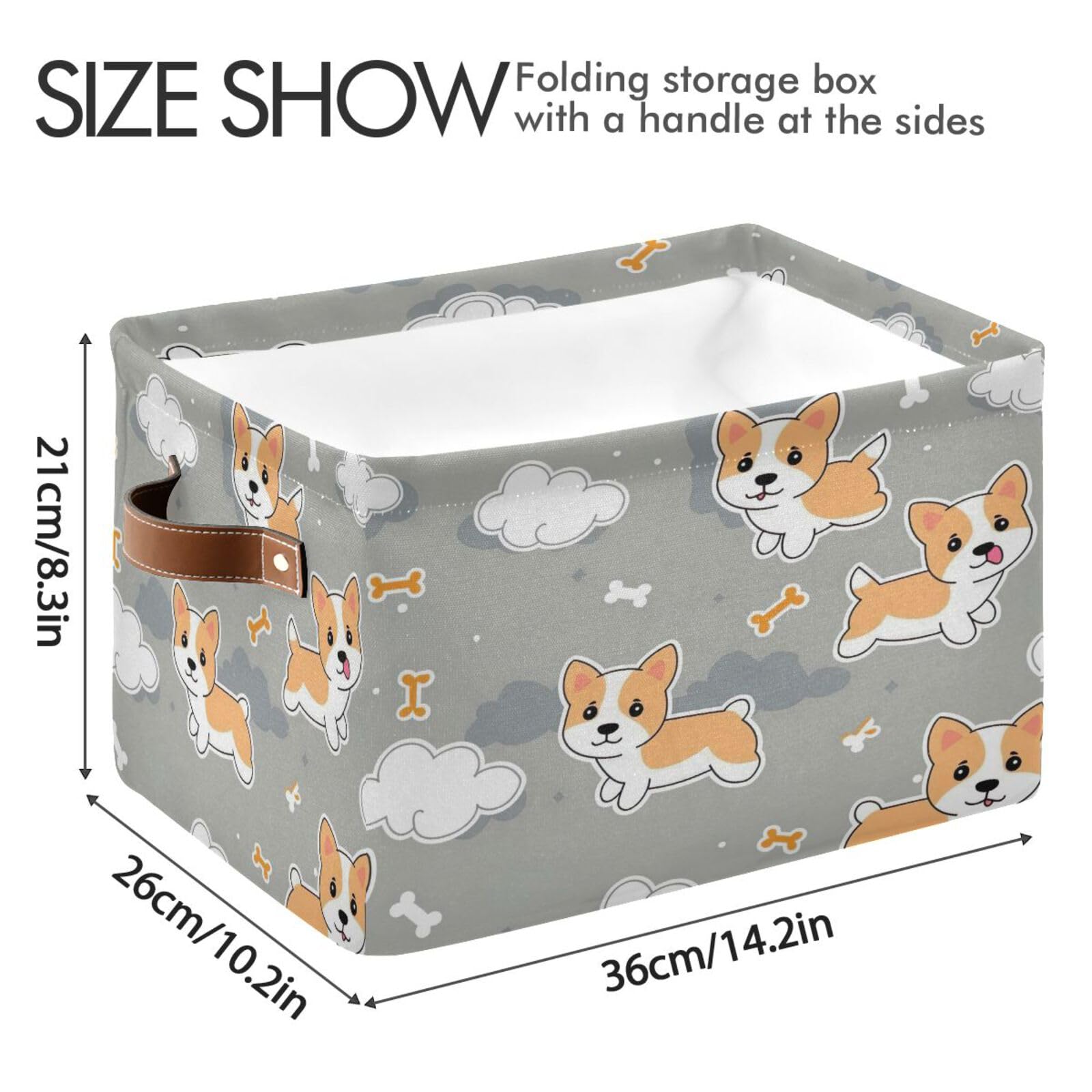 2-Pack Large Square Cartoon Dog Storage Baskets with Handles, Foldable Multi-Purpose Closet Organizer for Toys, Books & Clothes - Perfect for Kids' Room, Nursery & Home Organization