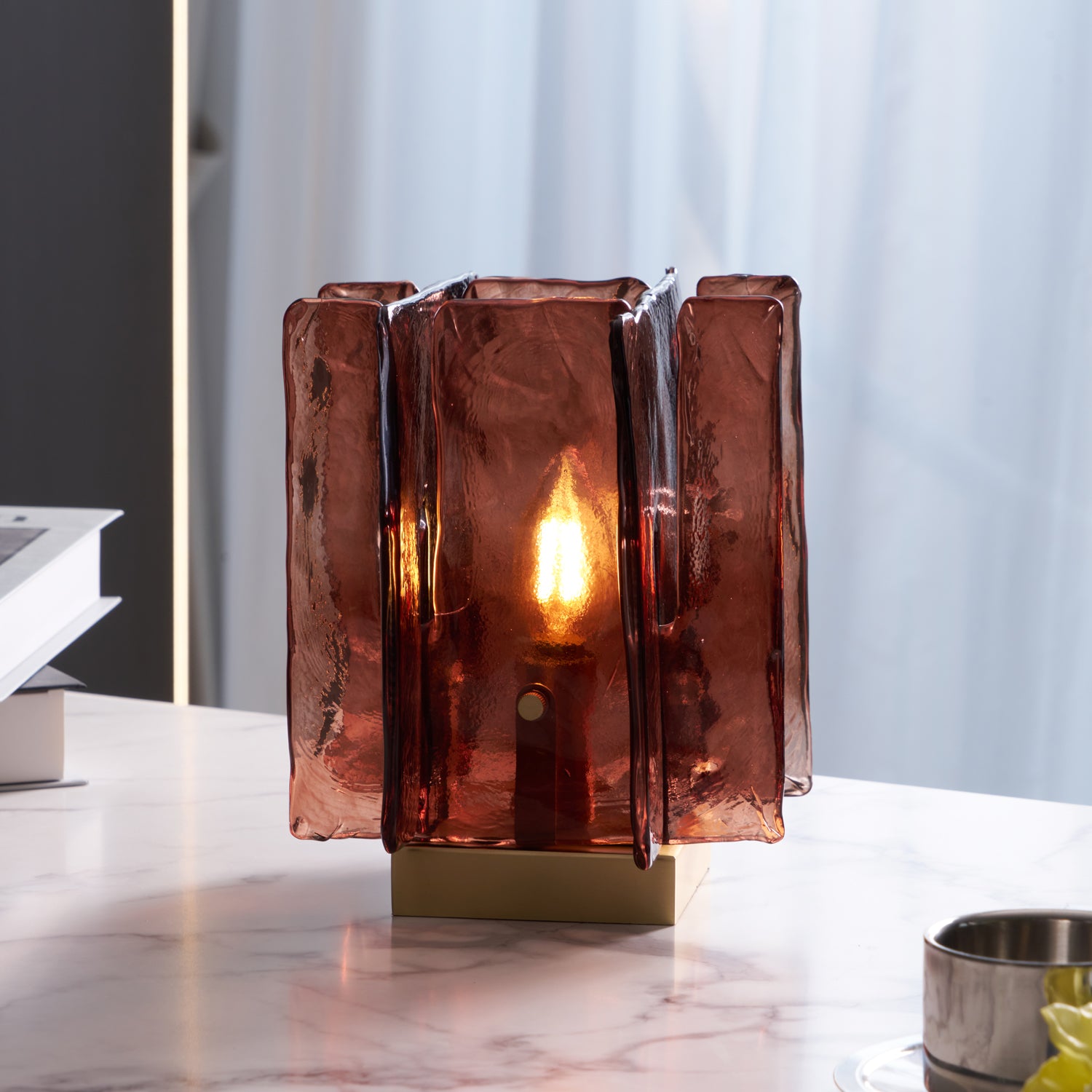 Amber LED Building Block Table Lamp - Modern Nightstand Light for Bedroom, Office, and Kids Room Decor - Perfect for Reading, Relaxing, and Creating Cozy Atmosphere