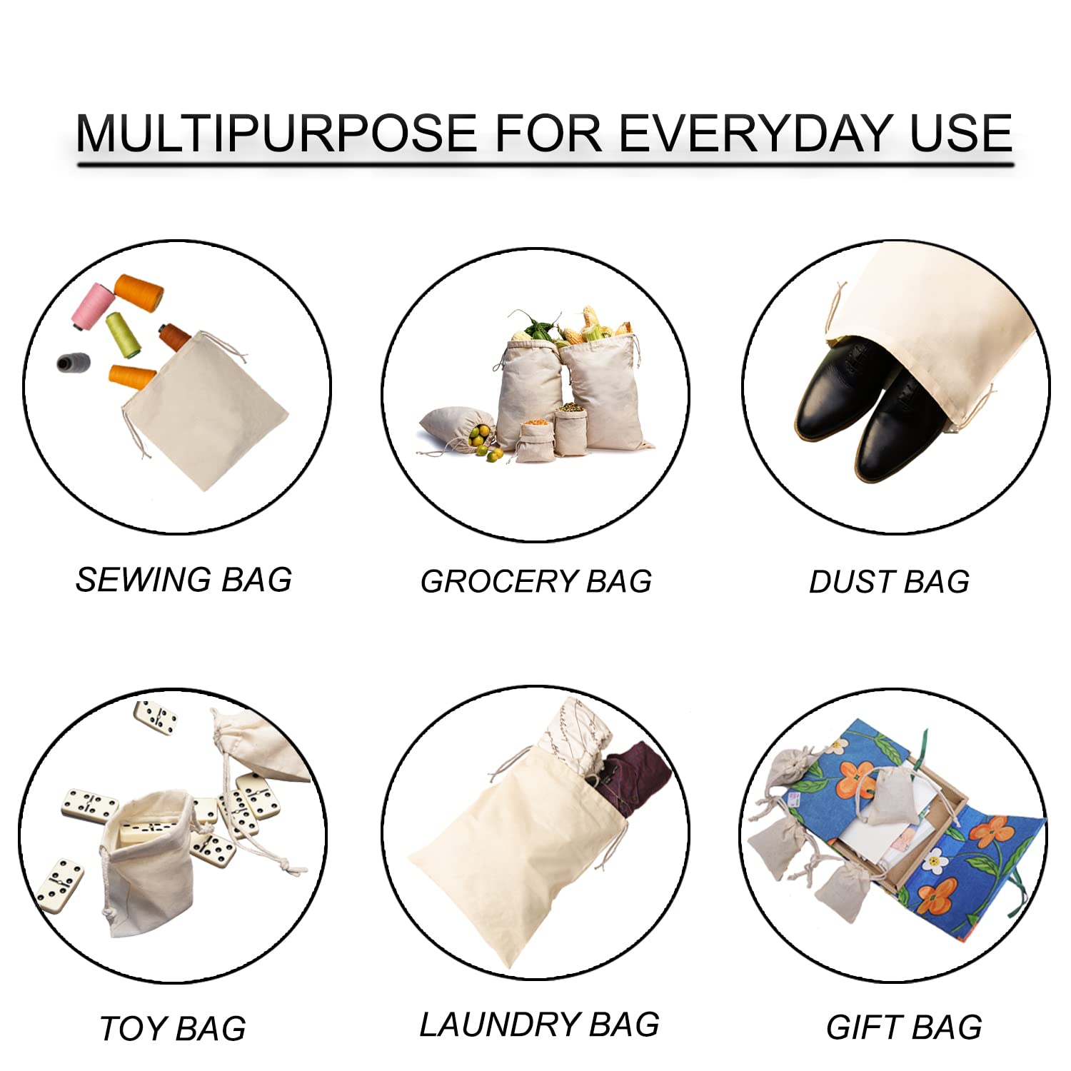 Premium 4x6 Inches Cotton Muslin Bags - Eco-Friendly Reusable Produce Bags for Groceries, Bulk Foods & Storage | Multipurpose Drawstring Pouch for Shopping, Travel & Organizing | Pack of 50