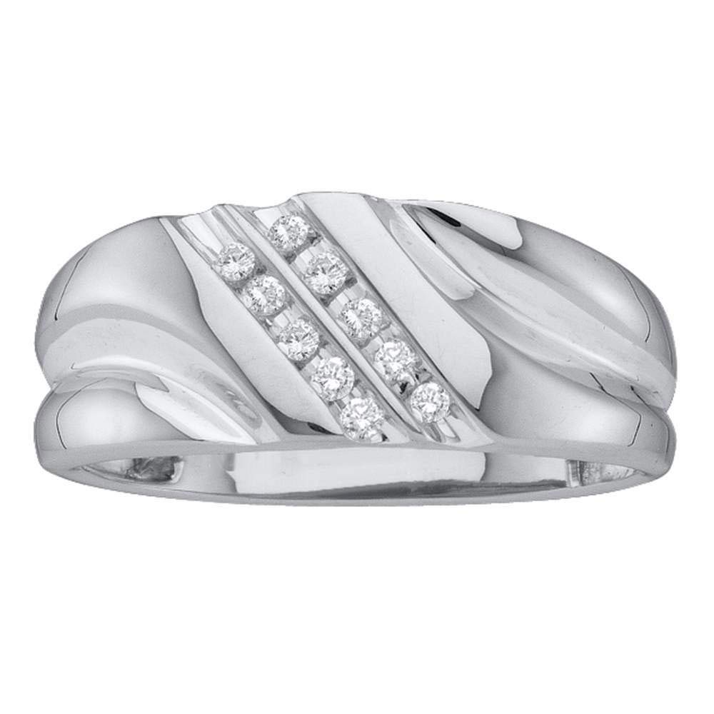 FB Jewels 14K White Gold Men's Round Diamond Wedding Band Ring - 1/8 Cttw, Size 10 - Perfect for Engagement, Anniversary & Special Occasions