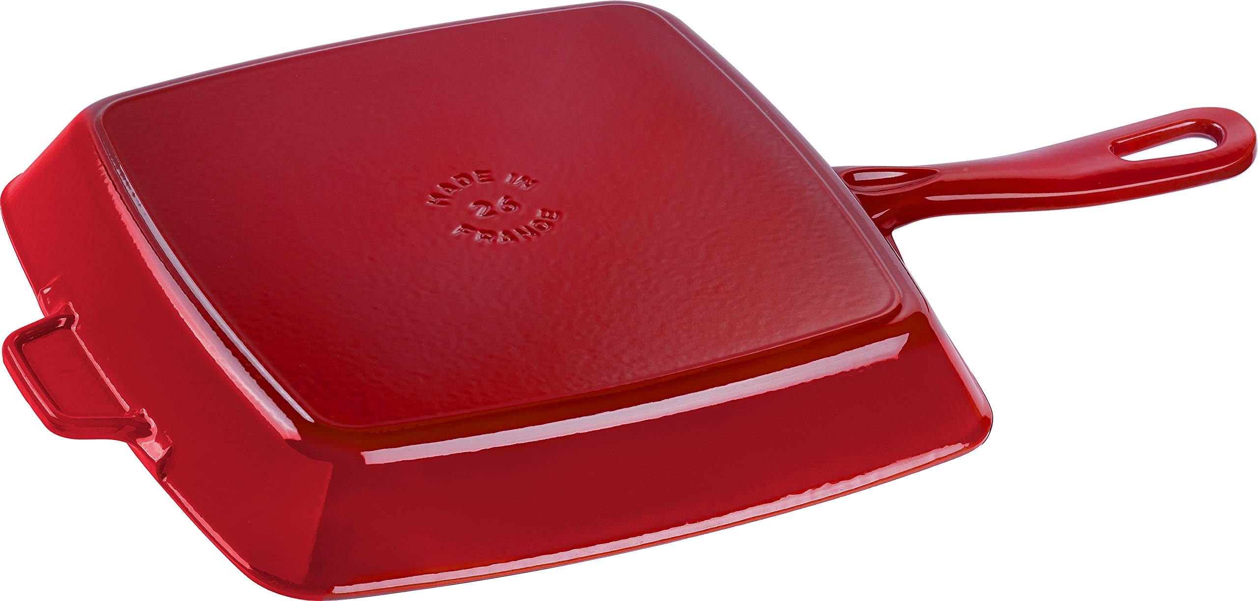 Staub 26cm Cast Iron Grill Pan - Cherry Red, Induction Compatible, Perfect for Grilling Steaks, Burgers & Vegetables on Stovetop or Oven