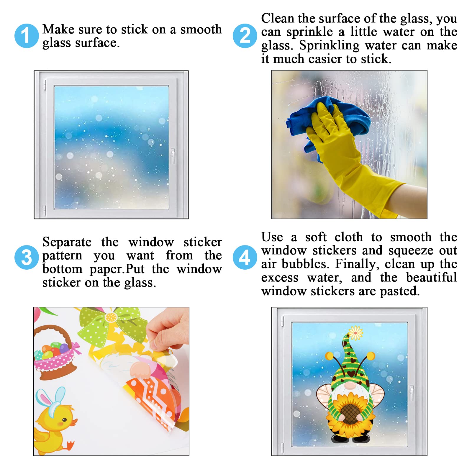 Whaline 18 Sheets Spring Window Clings - St. Patrick's Day & Easter Stickers with Cute Gnome, Sunflower, Bee, Shamrock, Bunny Eggs Decor for Home, School, Office - Party Supplies & Seasonal Window Decals (Perfect for Holiday Decorations, Classroom Activities & Festive Home Decor)
