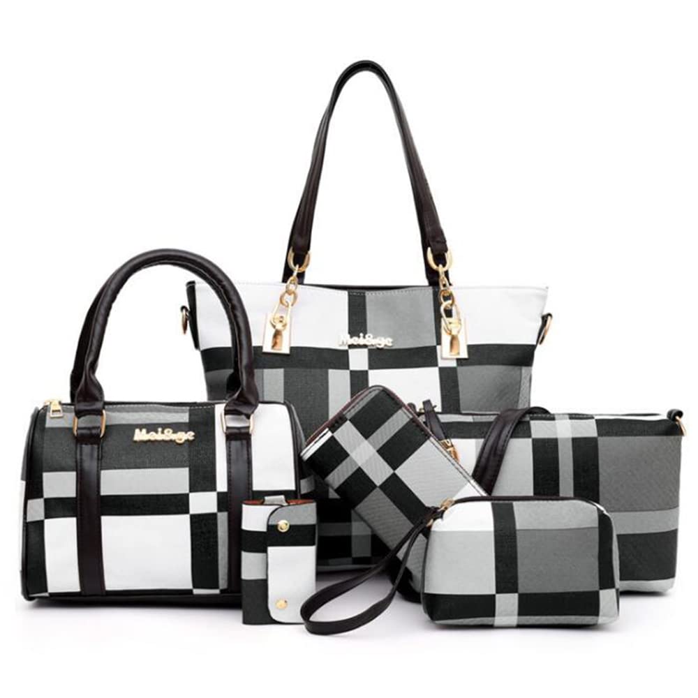 6pcs Women's PU Leather Totes Purses and Handbags Set - Shoulder Bag, Satchel & Clutch Wallet (Upgraded Fabric) - Perfect for Work, Travel and Everyday Use