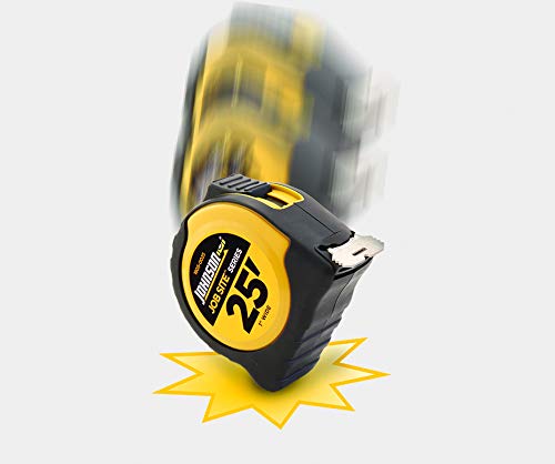 Johnson Level & Tool 1805-0025 25-Foot Power Tape Measure - Heavy Duty Black/Yellow Construction Tape - Perfect for Job Sites, DIY Projects & Home Renovations