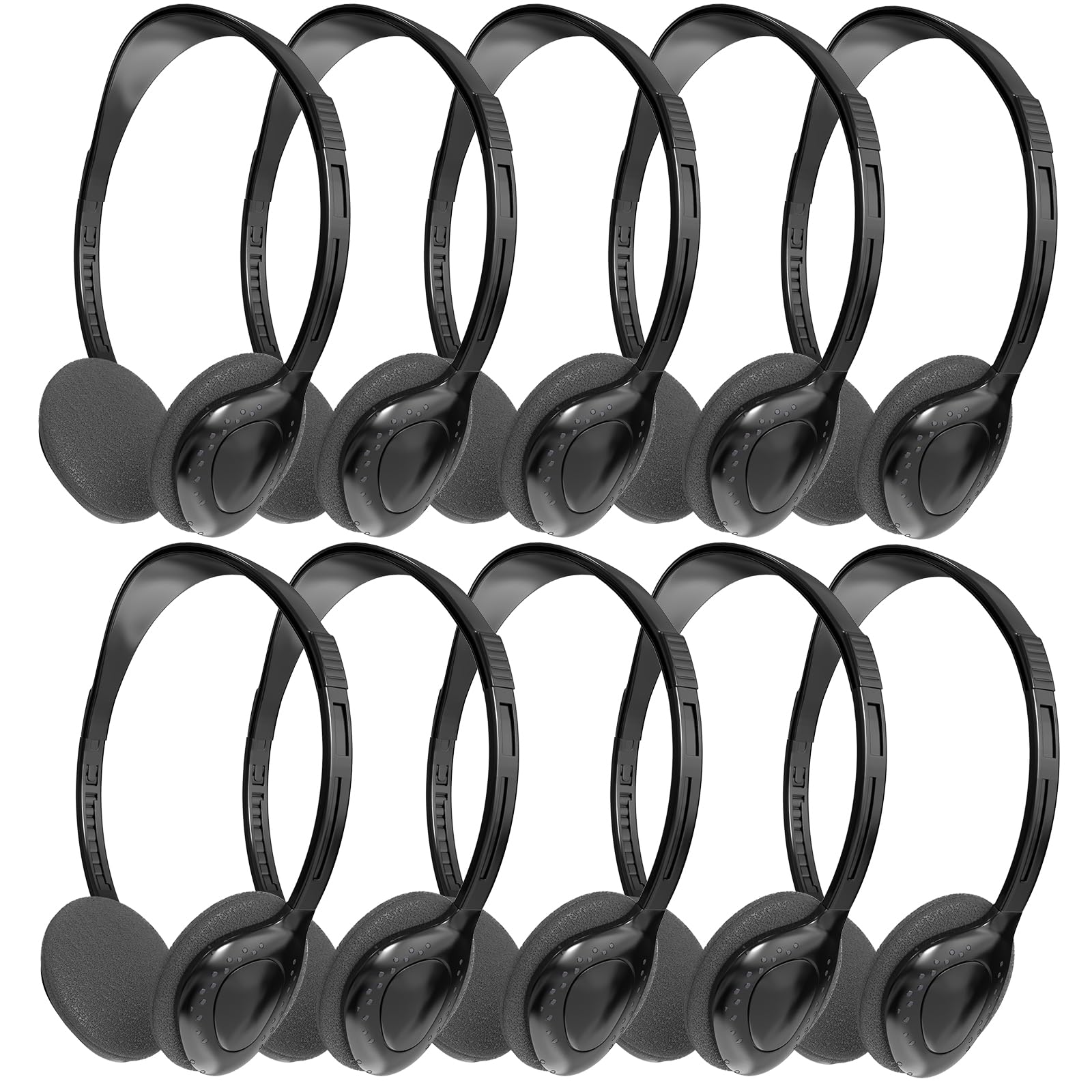 JINWAYBST 10 Pack Bulk Adjustable On-Ear Headphones with 3.5mm Plug - Durable Classroom Headphones for Students, Kids & Adults - Perfect for Schools, Libraries, Computer Labs & Online Learning