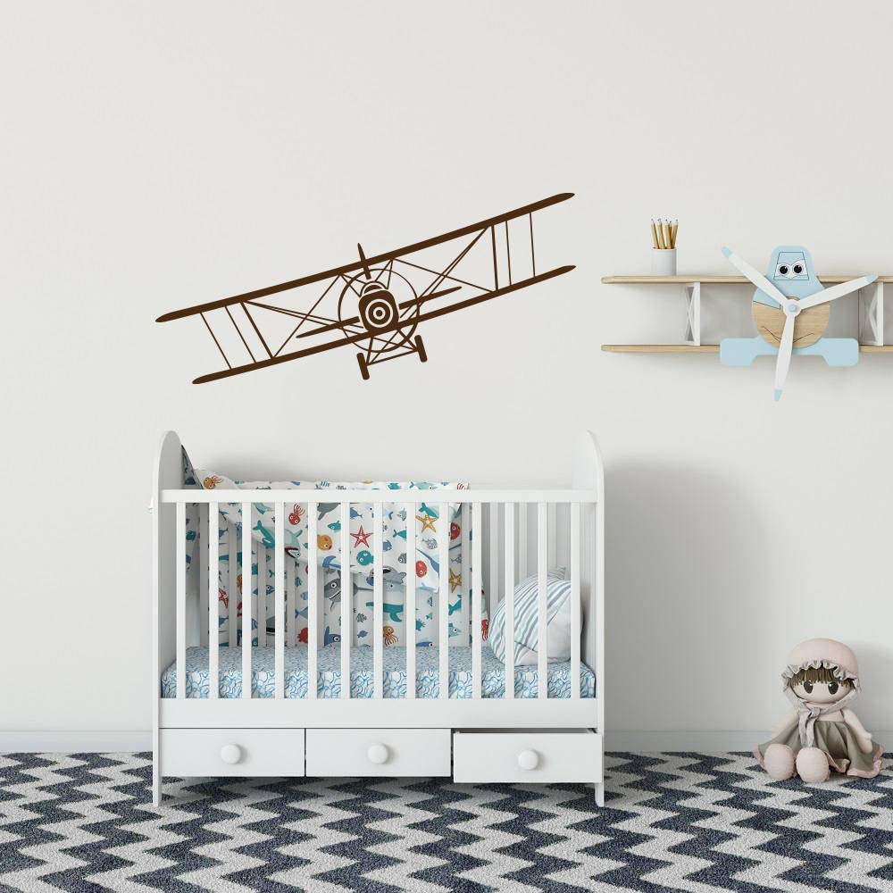 Biplane Vinyl Wall Decal - Aviation Themed Airplane Stickers for Boys Room, Nursery & Dorm Decor - Perfect for Kids Bedroom, Man Cave & Aviation Enthusiast Gifts