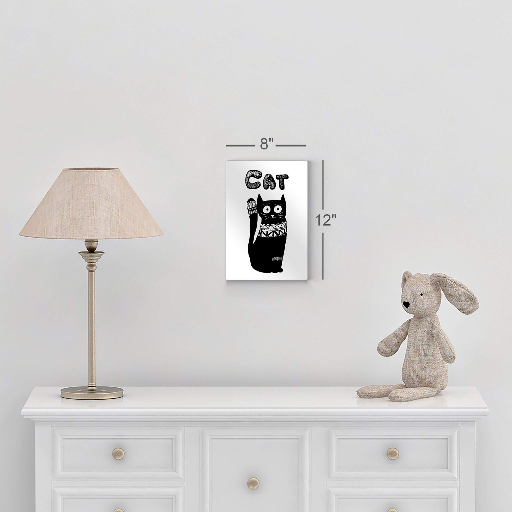 Scandinavian Cat Wall Art - White Background Metal Print for Kids Room, Nursery & Baby Room Decor | 40x30 Inches | Made in USA | Perfect for Playrooms, Bedrooms & Modern Home Interiors