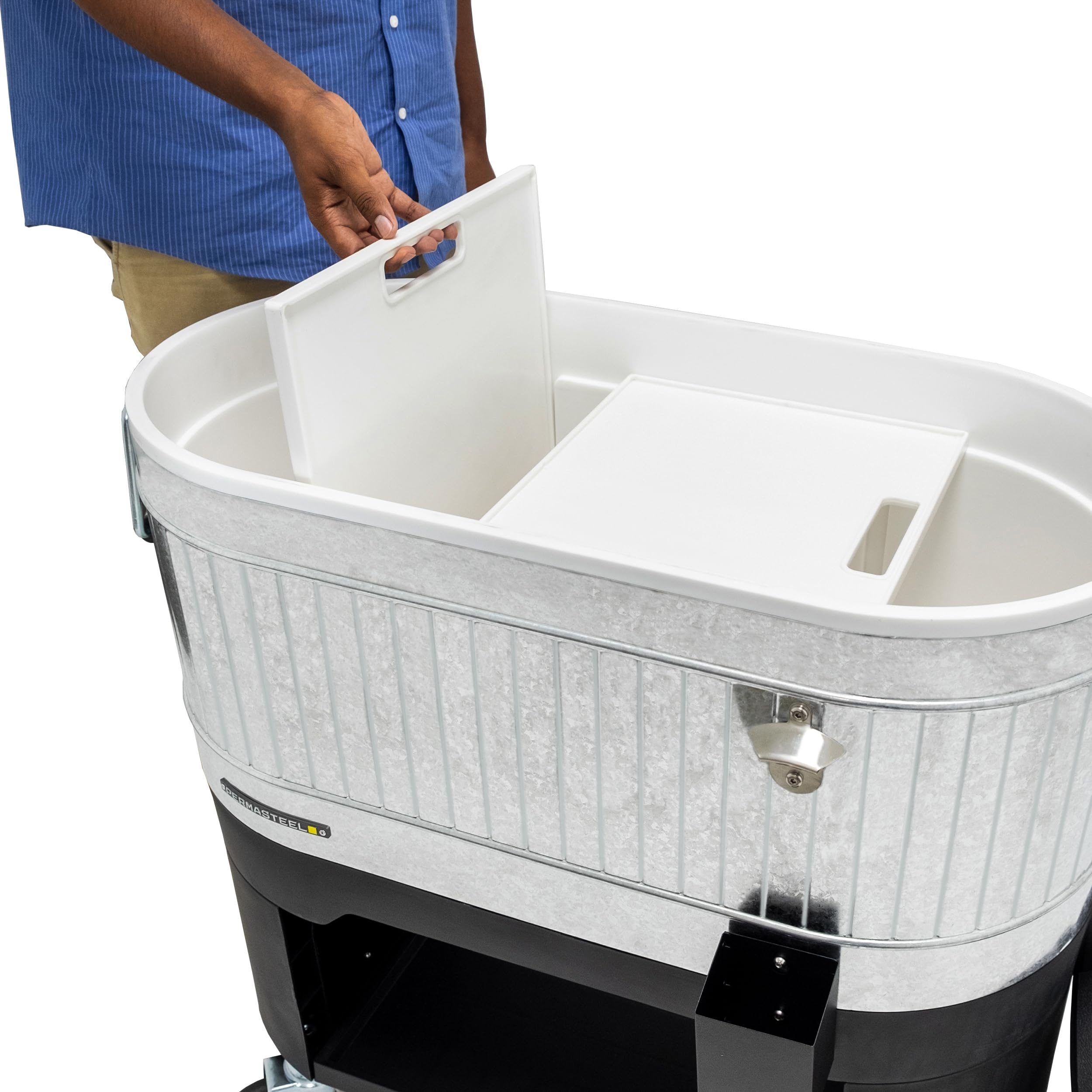 Permasteel 120-Qt Rolling Ice Chest Cooler with Wheels - Portable Outdoor Party Drink Cooler Cart with Dividers - Galvanized Steel for BBQs, Tailgating, Camping & Indoor Entertaining