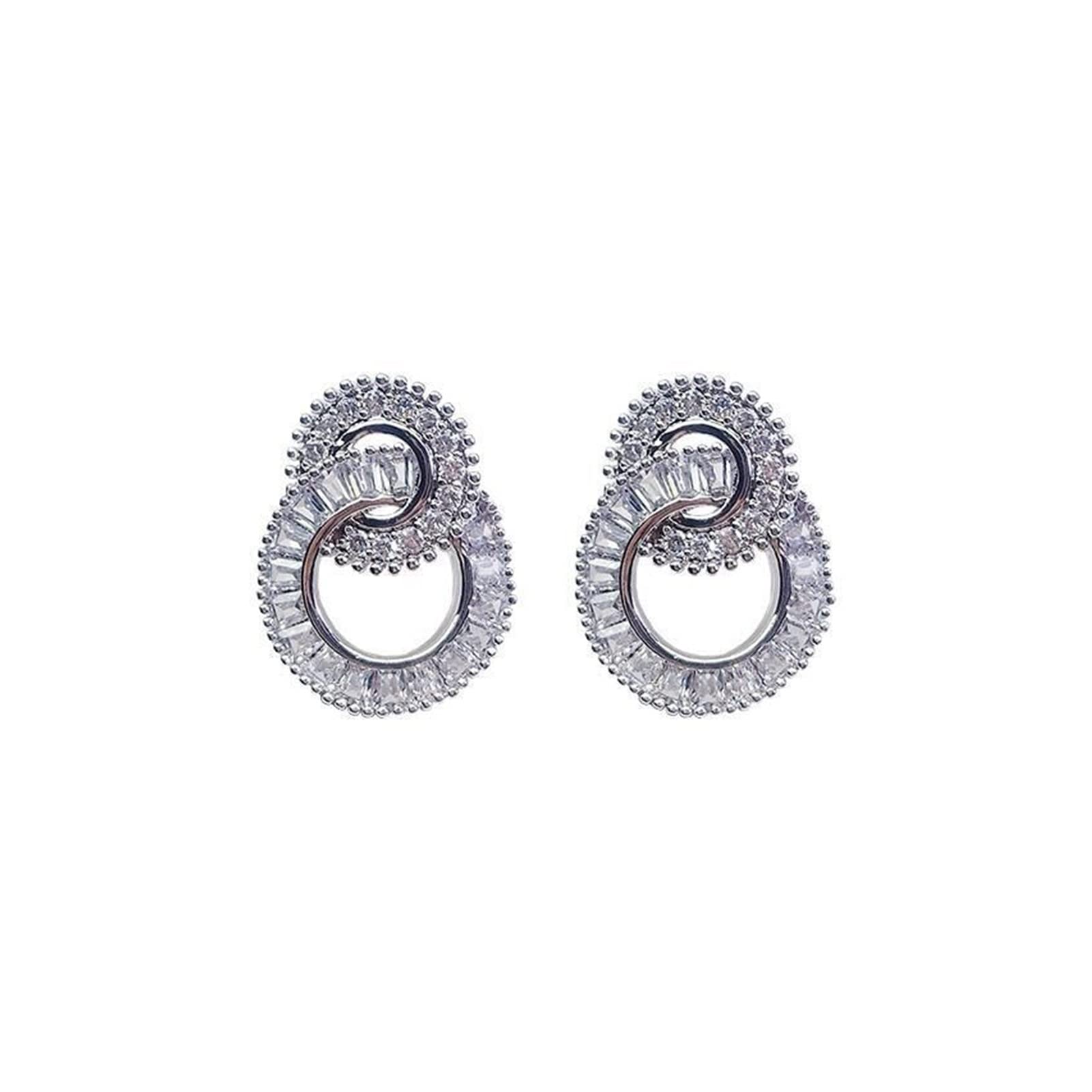 Sparkling Round Cute Bling Zircon Stone Stud Earrings for Women - Fashion Jewelry Gift for Her - Perfect for Parties, Weddings & Everyday Wear