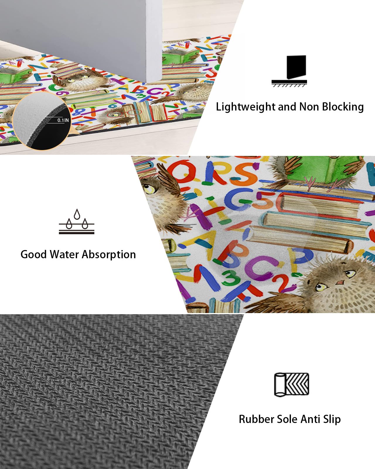 **Non-Slip Diatomaceous Earth Bath Mat - Quick Dry Cartoon Owl Design, 24x36 Inch, Absorbent Bathroom Rug for Tub, Shower & Kitchen Floor - Perfect for Back to School & Home Decor**