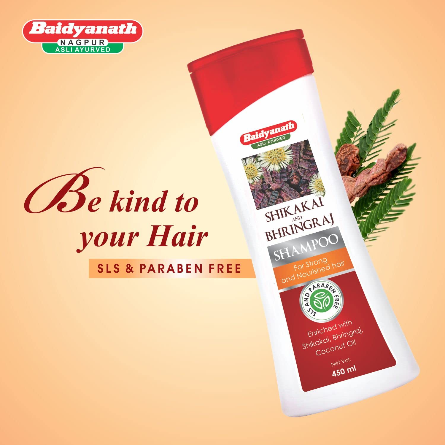 Baidyanath Asli Ayurvedic Shikakai & Bhringraj Nourishing Shampoo with Coconut Oil - 450ml Sulfate & Paraben Free for Strong, Healthy Hair - Perfect for Daily Hair Care & Scalp Nourishment