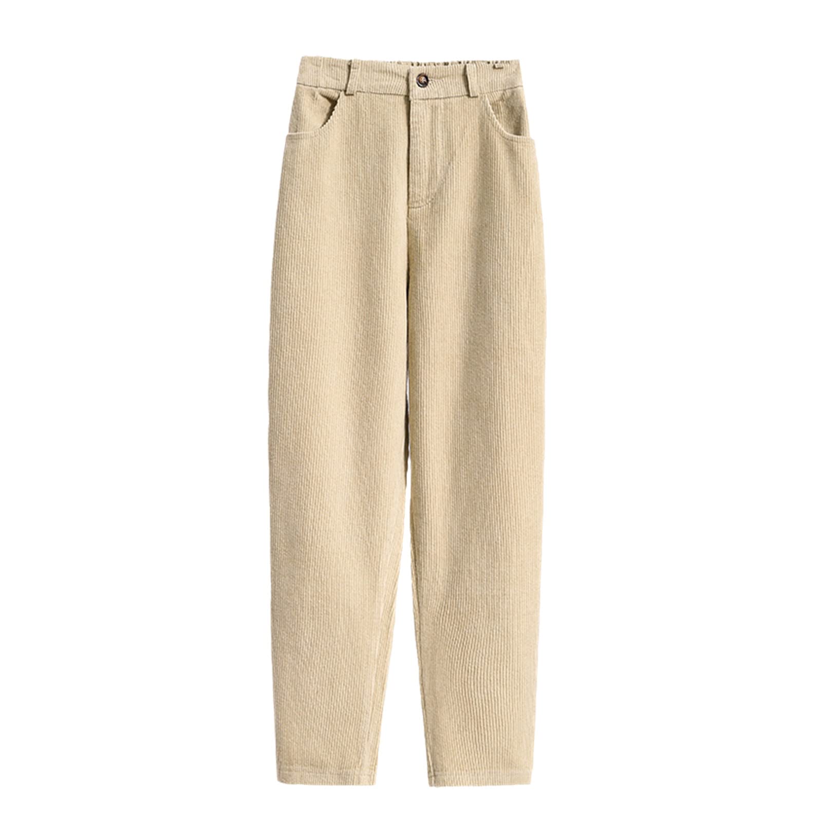 Elastic High Waist Women's Corduroy Pants - Plus Size Fall Straight Leg Casual Trousers, Retro Korean Style for Women | Perfect for Autumn Outfits, Office Wear & Casual Dates