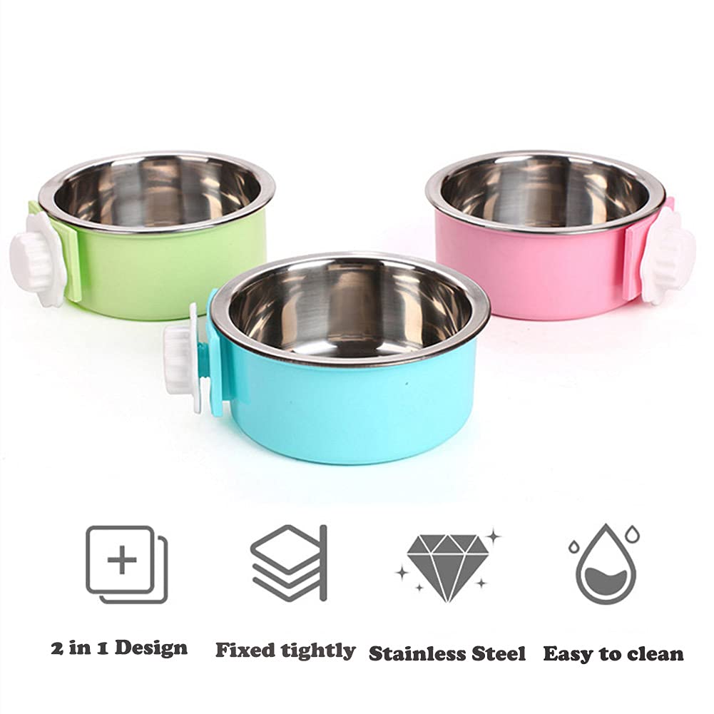 Love Dream Crate Stainless Steel Hanging Pet Bowls - Removable Food & Water Feeder for Kennels, Cages & Coops - Perfect for Dogs, Cats, Rabbits & Small Animals (Small, Blue) - Ideal for Travel, Camping & Home Use