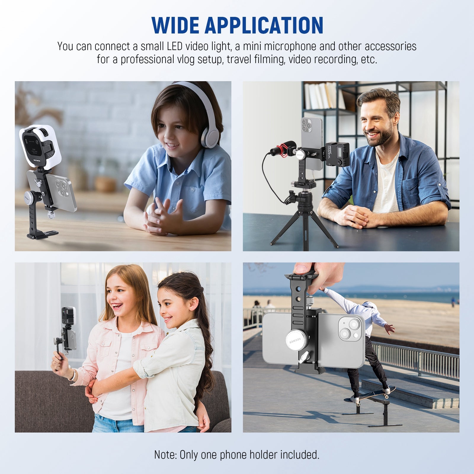 NEEWER PA002 Aluminum Alloy Smartphone Tripod Mount - Adjustable Phone Holder for Vlogging, Photography & Video Recording - Perfect for YouTube, TikTok & Live Streaming