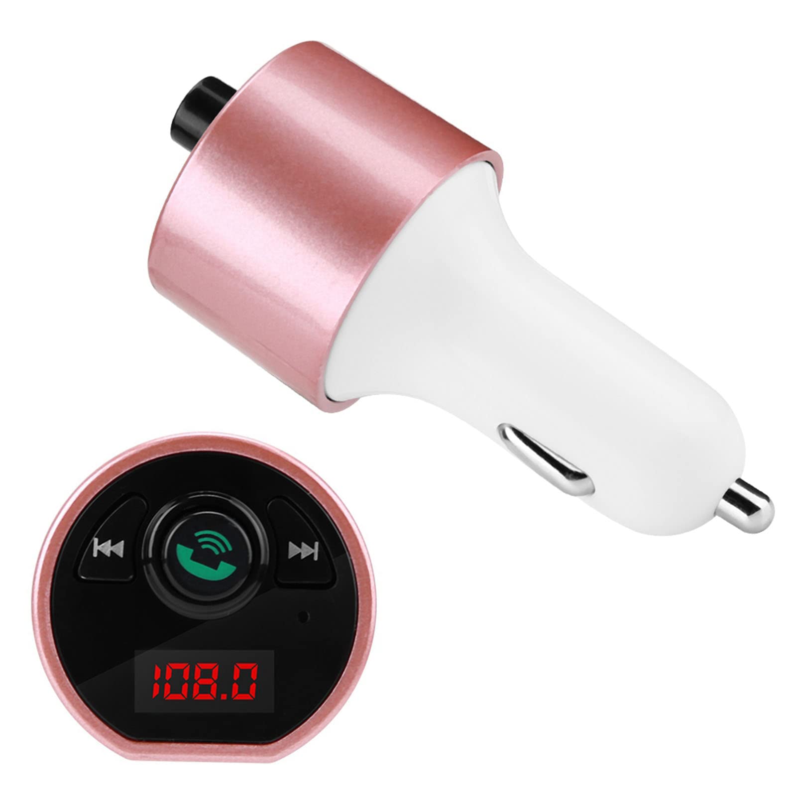 Kafuty Wireless Bluetooth Car Audio Transmitter - Hands-Free Calling, FM Radio Adapter with Dual USB Charging Ports & USB Drive Support for MP3 Playback (Pink) | Perfect for Road Trips, Commuting & In-Car Entertainment
