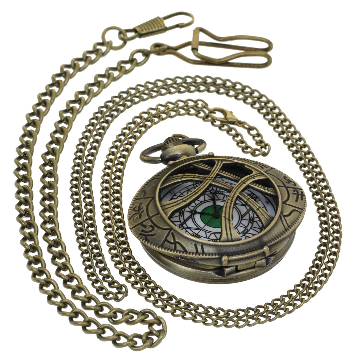 Vintage Retro Pocket Watch Necklace - Steampunk Comics Animation Collectible Pendant with 1 Necklace Chain & 1 Clip Key Rib Chain - Perfect for Cosplay, Gift Giving, and Vintage Fashion Accessories