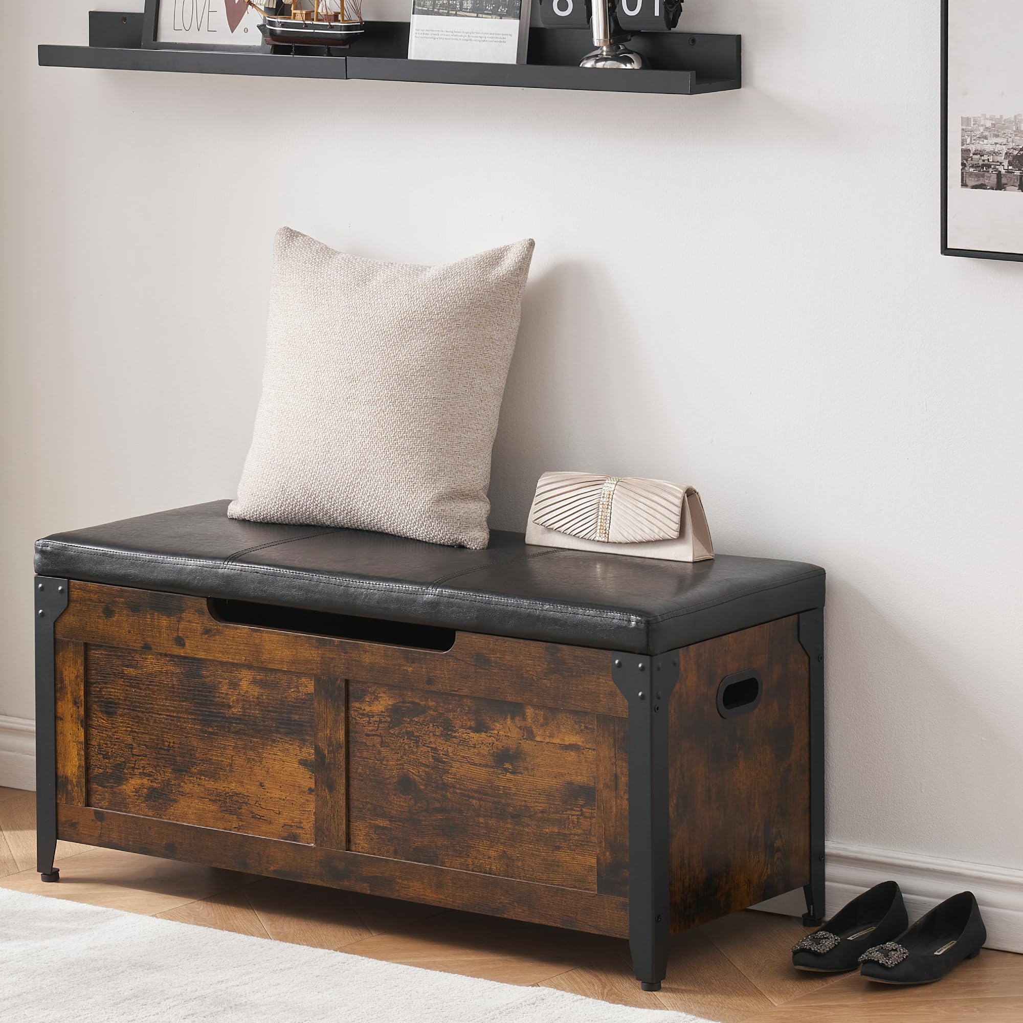 GAOMON Wooden Storage Trunk with Metal Frame - 39.4