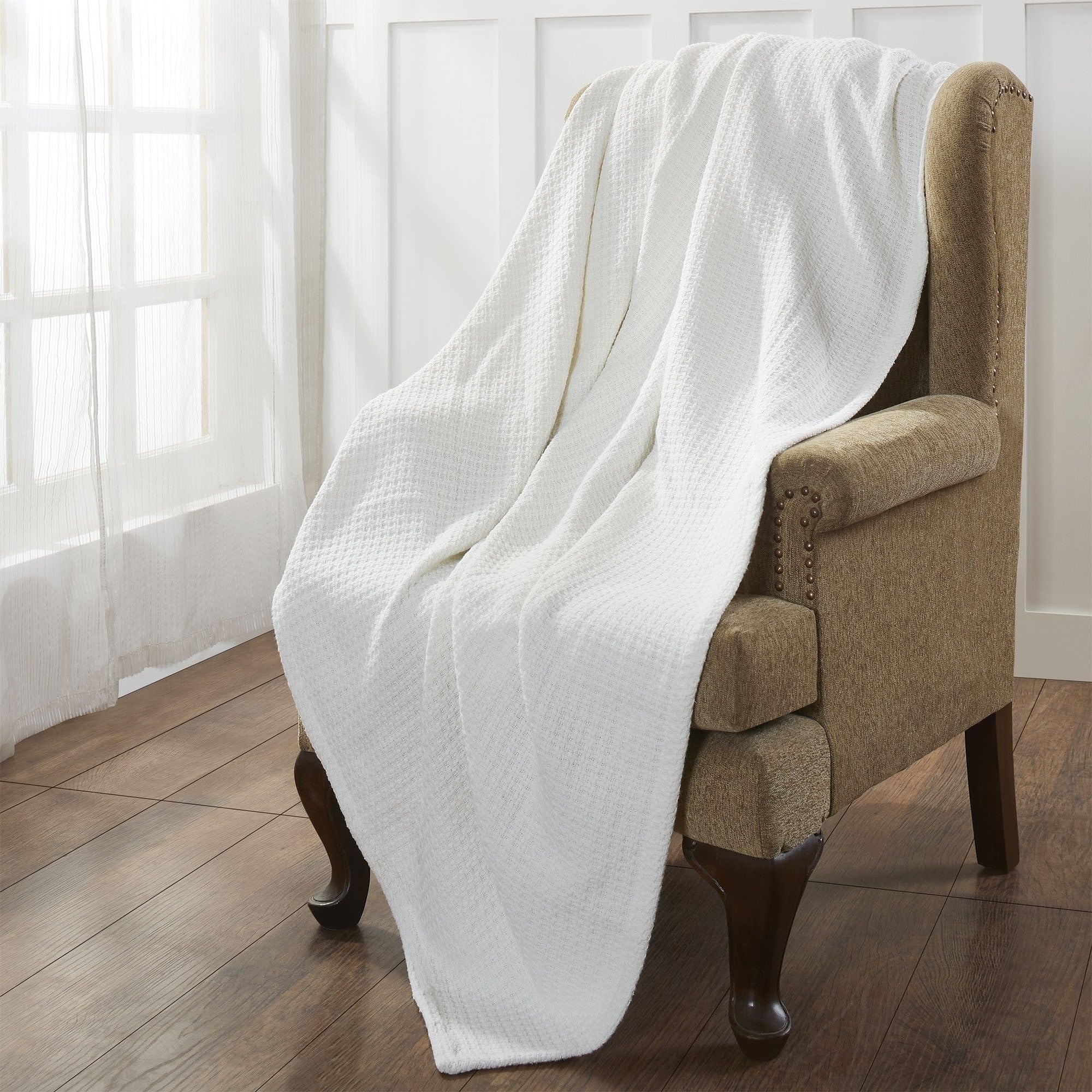 100% Cotton Waffle Weave Blanket - Soft Lightweight Thermal Throw for Bed, Sofa & Travel (White, Twin Size) - Perfect for Cozy Nights, Guest Rooms & Camping