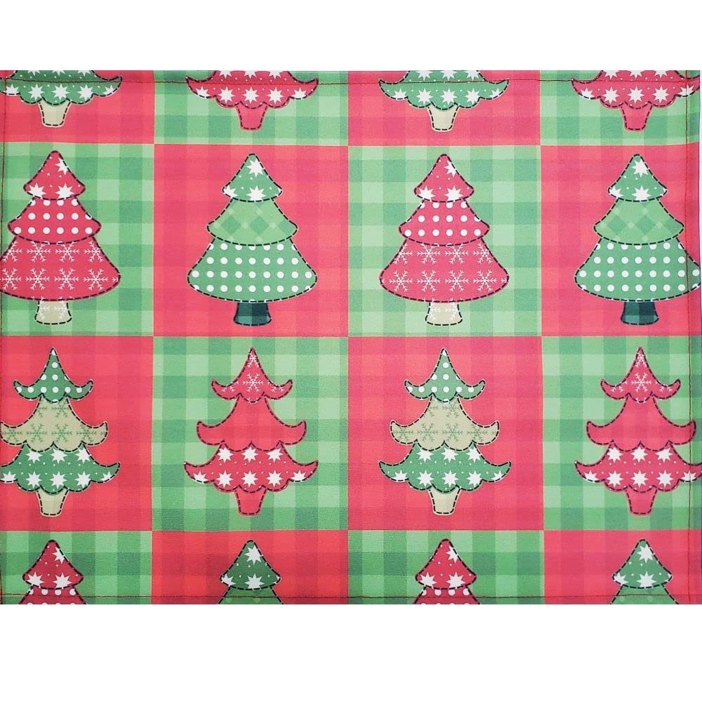 Maison Charlo 4-Pack Christmas Tree Patchwork Placemats - 17x13 Inch Waterproof Polyester Table Mats for Dining & Kitchen - Washable Heat-Resistant Holiday Decor (Red) | Perfect for Christmas Parties, Family Dinners & Festive Home Decor