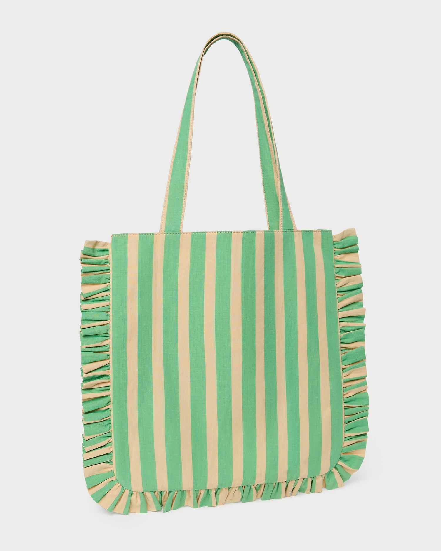 Justine Green and Tan Striped Tote Bag for Women - Stylish Canvas Shoulder Bag for Work, Beach, Shopping & Everyday Use
