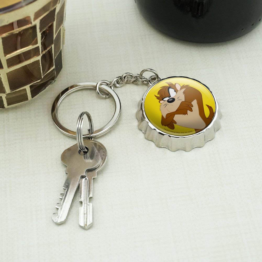 Looney Tunes Taz Chrome Plated Metal Bottle Opener Keychain - Collectible Pop Cap Opener for Beer, Soda & Home Bar Accessories - Perfect for Parties, Gifts & Everyday Use