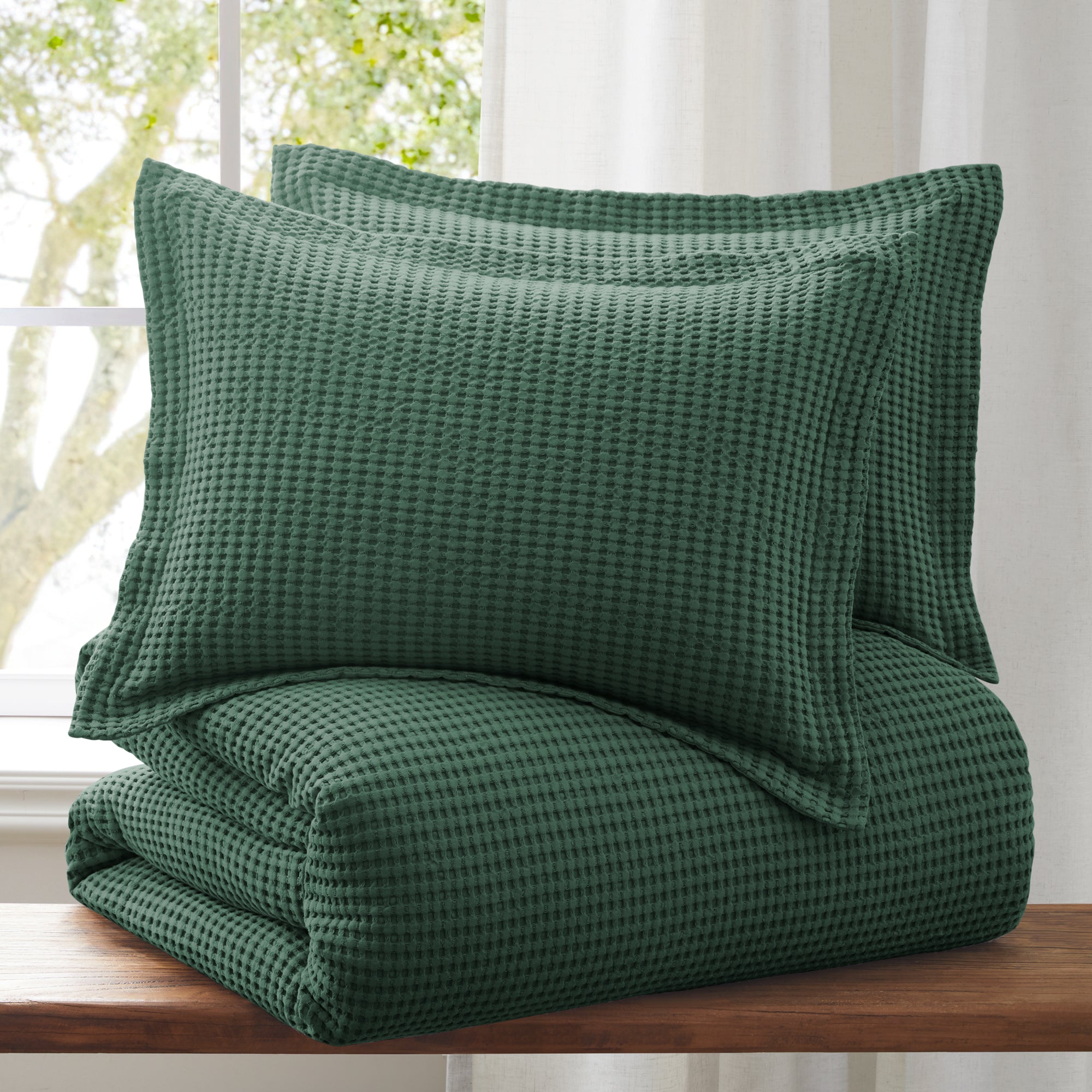 Mills Waffle Duvet Cover Set - Soft Textured Bedding for Cozy Comfort - Perfect for Master Bedroom, Guest Room & Dorm Decor