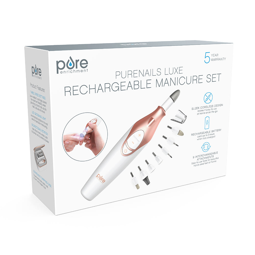 PureNails™ Luxe Rechargeable Manicure Kit - Professional Nail Care Set with LED Light for At-Home & Salon Use - Perfect for Gel, Acrylic Nails & Pedicures