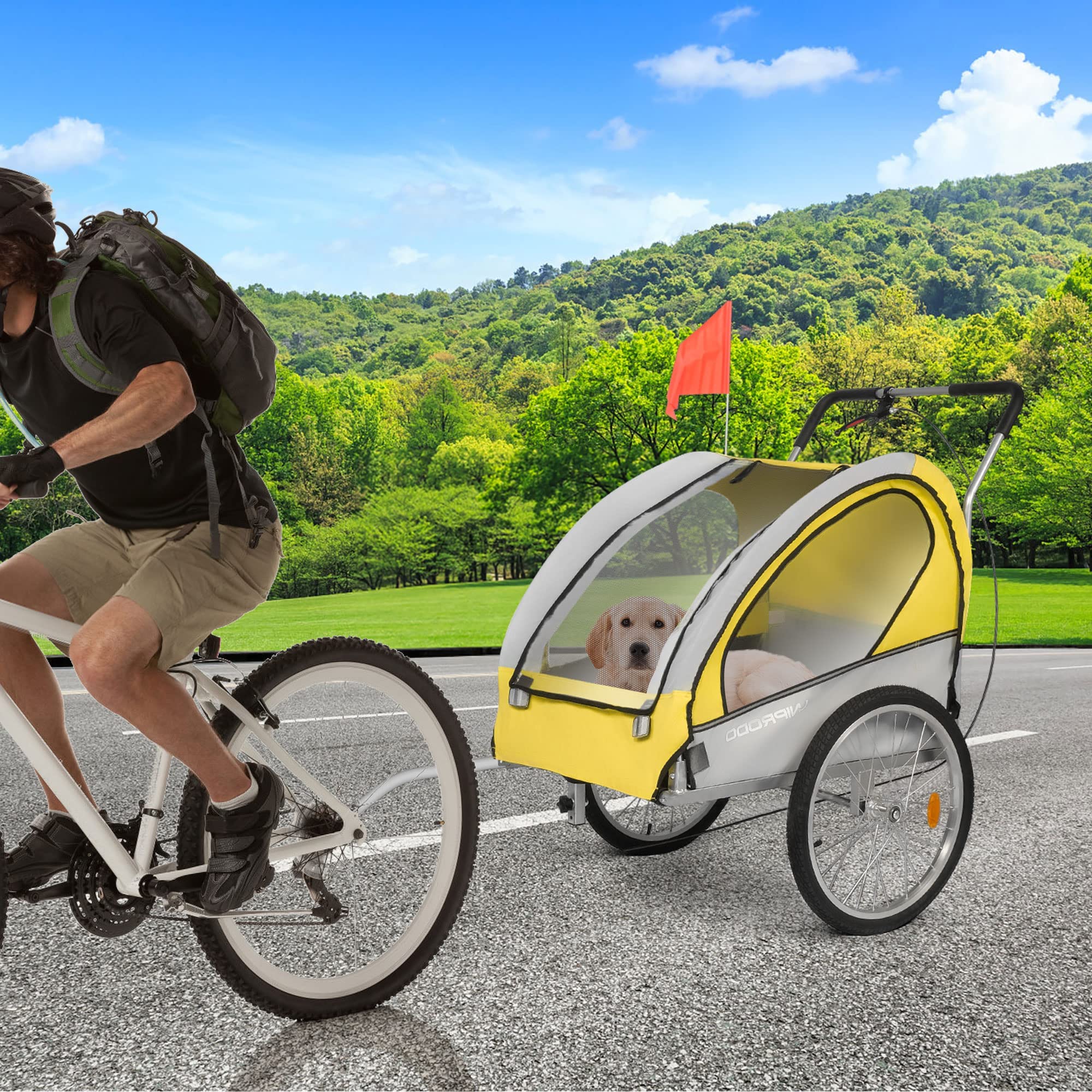 LUCKYERMORE 2 in 1 Dog Bike Trailer & Pet Stroller - Large Bicycle Cart & Jogger Wagon with Mesh Skylight - Cargo Carrier for Travel & Outdoor Adventures - Perfect for Cycling, Jogging, and Road Trips with Your Pet