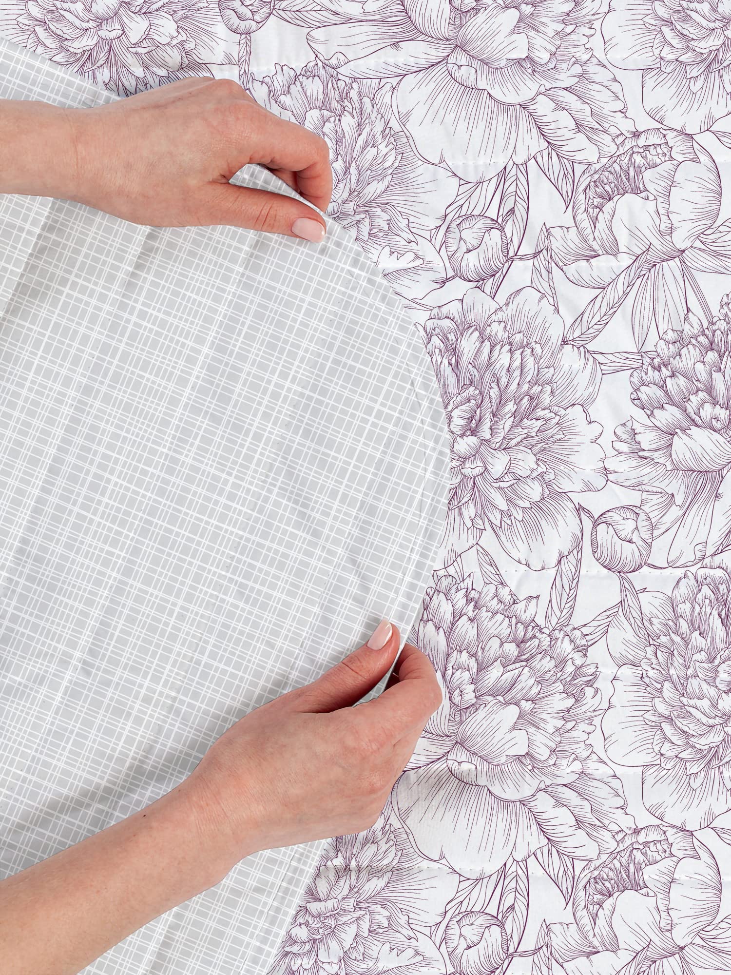 Ambesonne Floral Reversible Bedspread Set - Hand Drawn Rose Chamomile Peonies Design, Microfiber Comforter & Pillow Shams, Twin Size Pale Mauve - Perfect for Spring Bedroom Decor, Guest Room Makeover & Boho Chic Home Styling