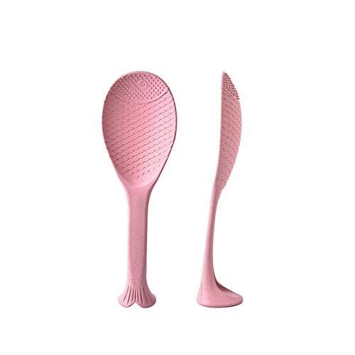 Rabbit Standing Spoon - Cute Nonstick Rice Cooker Spoon, Upright Rice Ladle for Sushi & Cooking - Creative Kitchen Tool for Home & Restaurants (Fish Pink)
