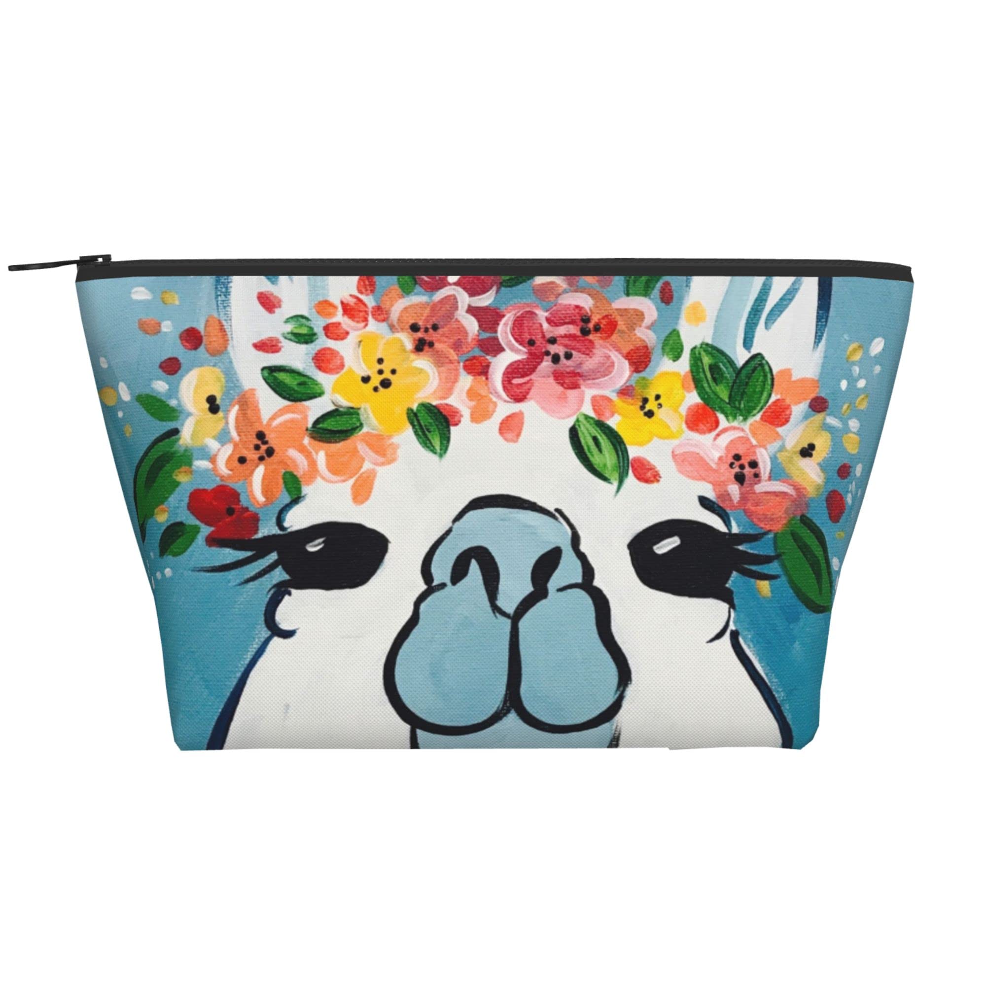 Waterproof Oxford Cosmetic Bag for Women & Girls - Lightweight Travel Toiletry Organizer, Makeup Pouch & Pencil Case - Multi-Purpose Trapezoid Bag with Alpaca Flower Design - Perfect for Travel, Gym, School & Daily Use
