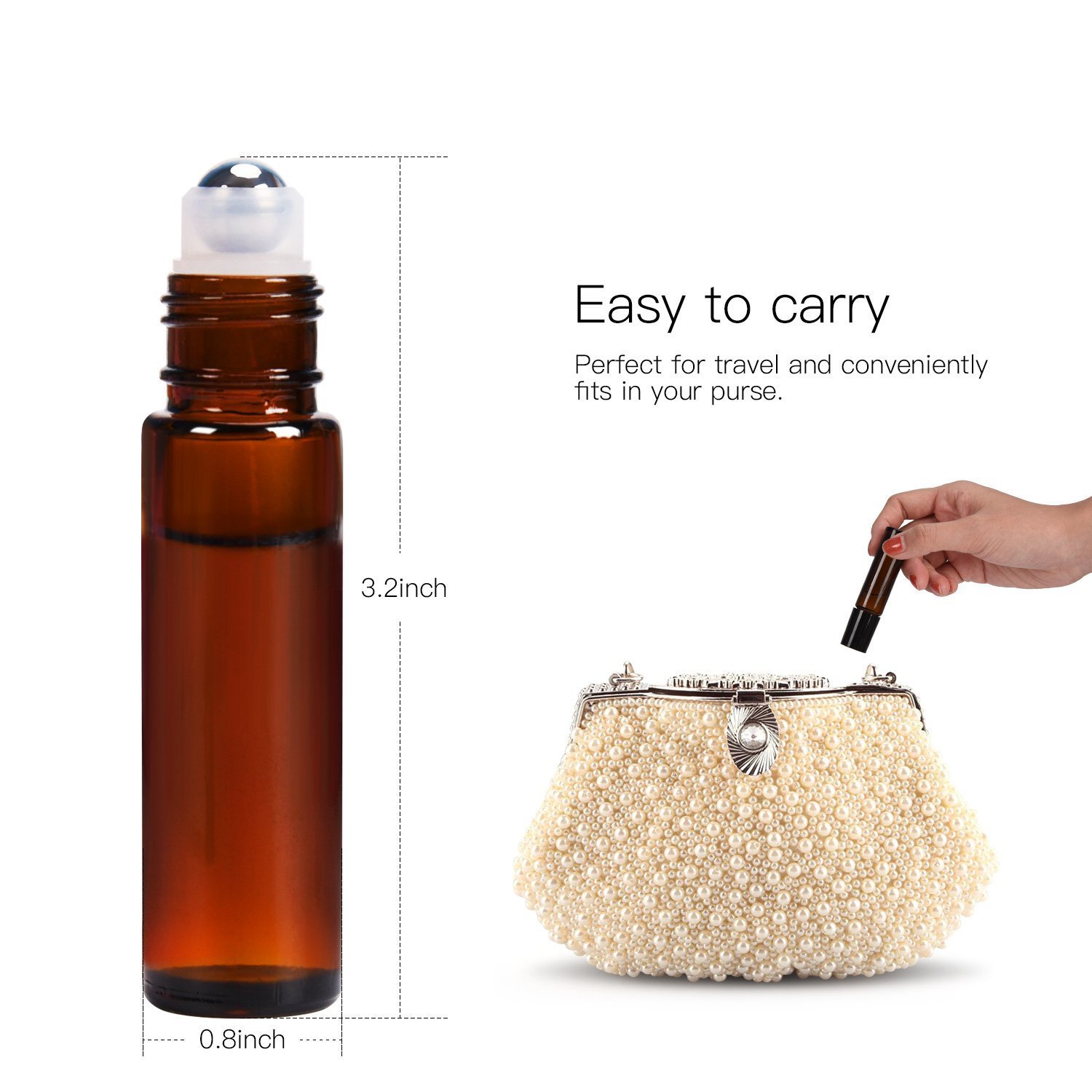 8 Pcs 10ml Roll On Glass Bottles for Essential Oils, Aromatherapy & DIY Skincare - Refillable & Leak Proof