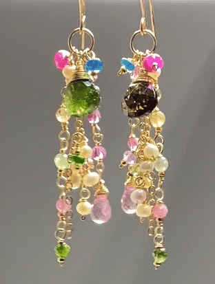 Green Tourmaline Gemstone Gold Fill Long Boho Dangle Earrings for Women – Handmade Bohemian Jewelry, Gift for Her, Perfect for Parties & Special Occasions