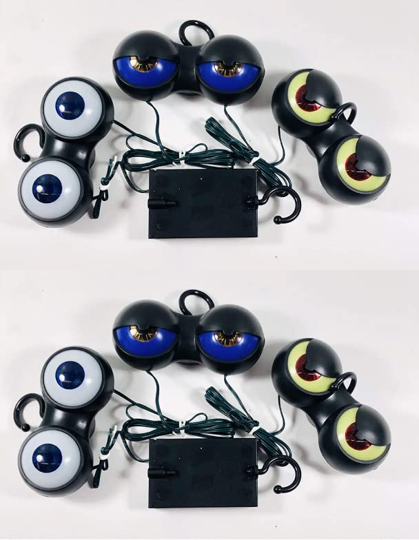 Flashing Halloween Eyes Lights - Peep N' Peepers with Auto Timer (2 Sets) - Spooky Outdoor Decor for Yard, Porch & Window Displays